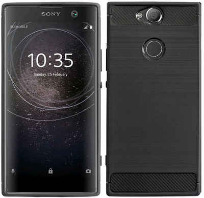cofi1453 Handyhülle Silikon Hülle Carbon für Sony Xperia XA2 Plus, Case Cover Schutzhülle Bumper