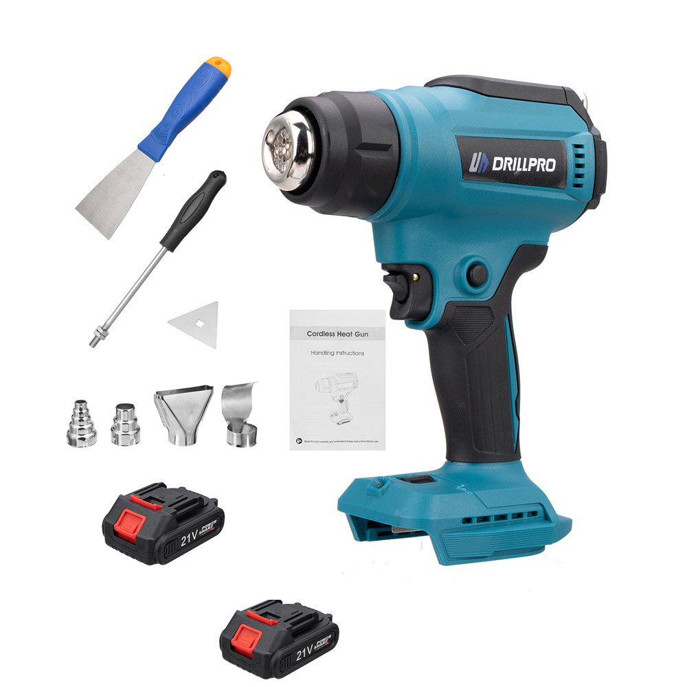 Insma Heißluftgebläse, 1600 in W, bis max. 650 °C, (mit 2 Akkus), Akku-Heißluftpistole mit LED-Display und verstellbarer Temperatur