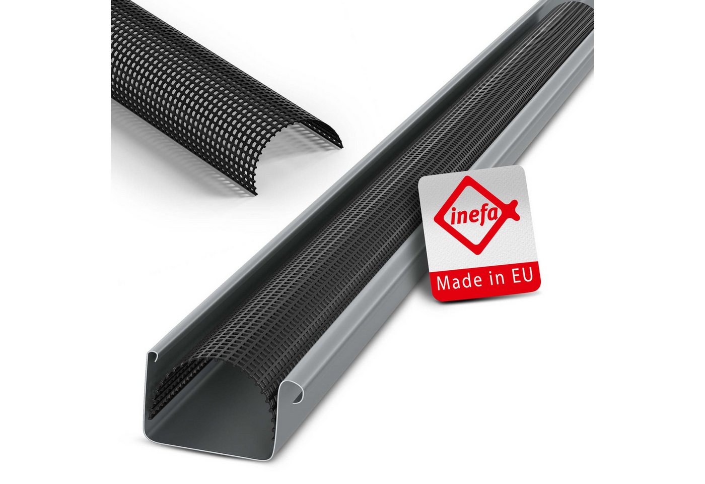 INEFA Dachrinne, Laubschutzgitter Dachrinnen Laubschutz Schwarz, PVC 68mm, 2m, 1-St., Laubfang Dachrinennschutz, Dachrinnenabdeckung, Made in Germany