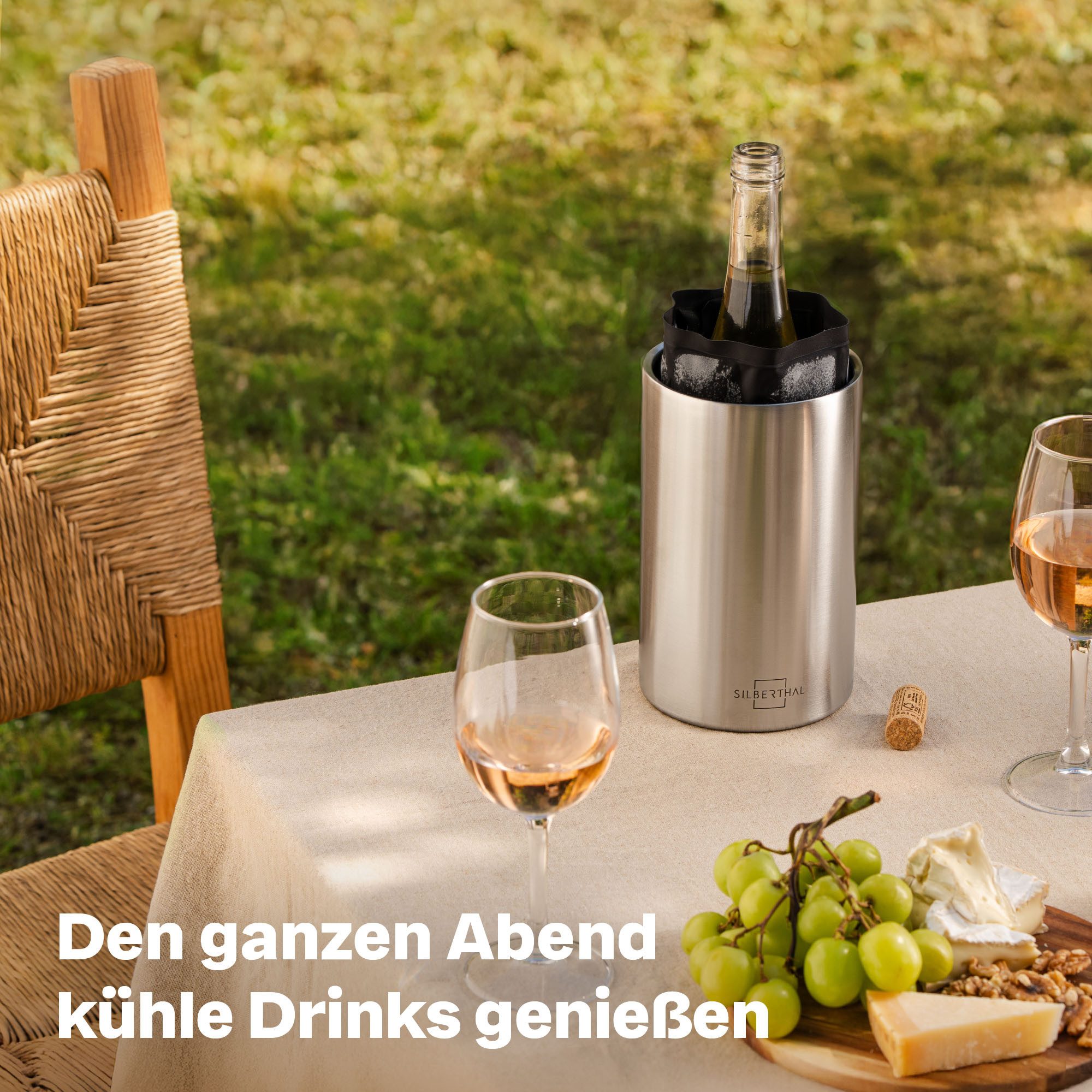 SILBERTHAL Weinkühler aus Edelstahl, inkl. 2 Kühlmanschetten, idealer Wein-& Sektkühler