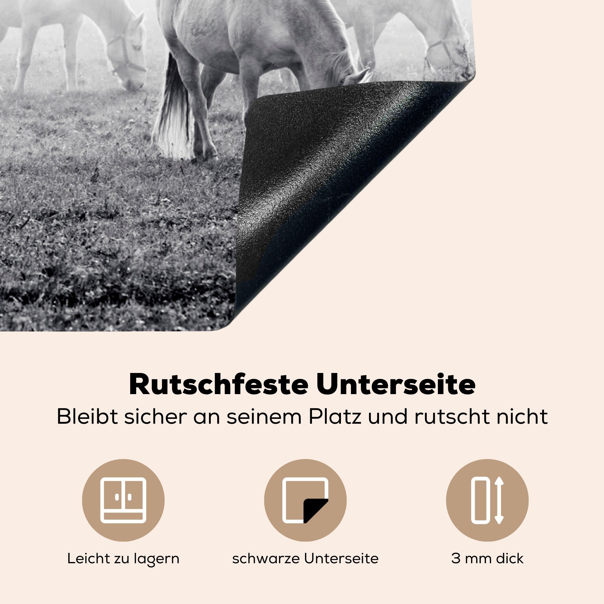 MuchoWow Herdblende-/Abdeckplatte Pferde - Lipizzaner Weiß, Induktionskochfeld küche, Ceranfeldabdeckung (1 die Schutz - Vinyl, für 81x52 - Schwarz cm, tlg)