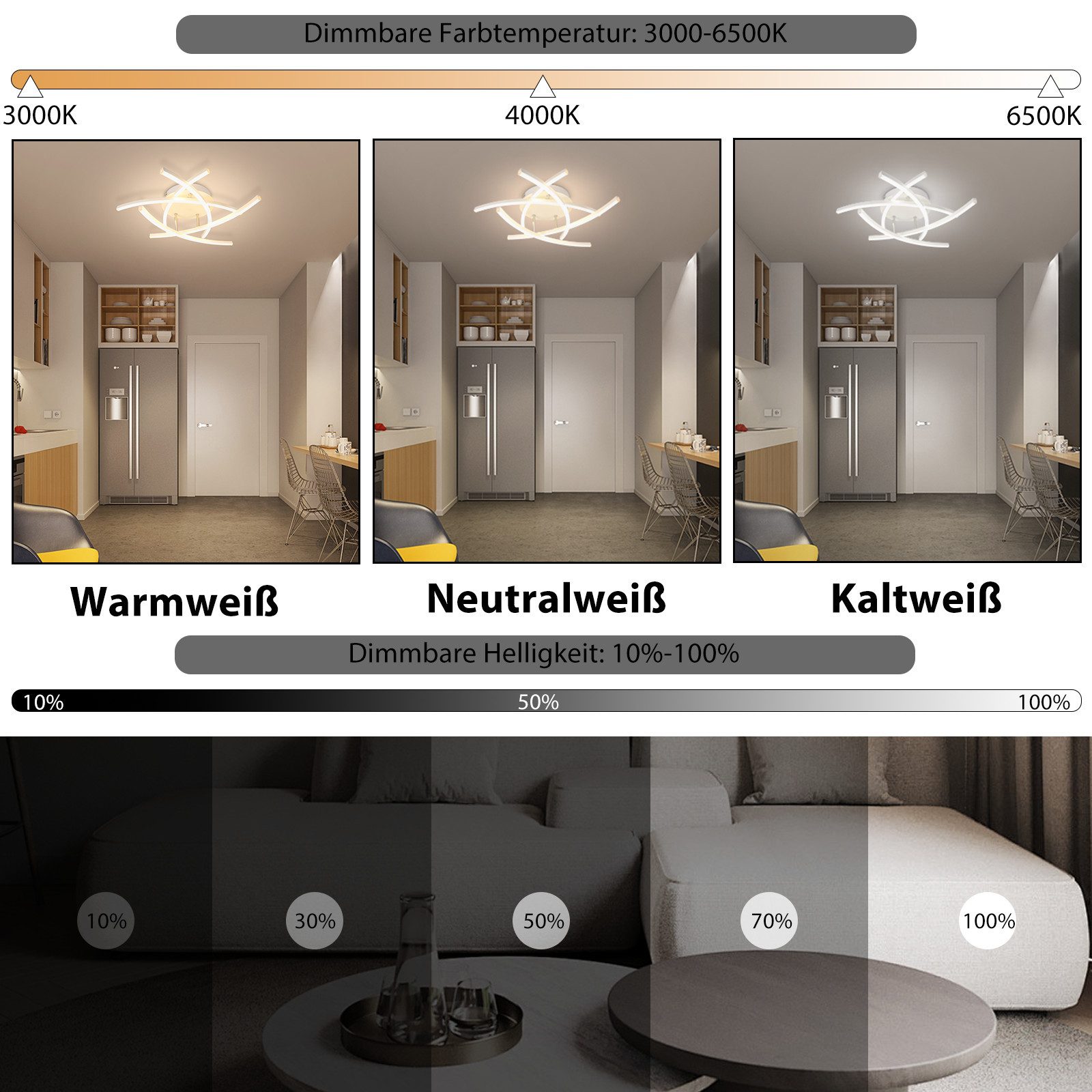 Nettlife LED Deckenleuchte Schlafzimmer Dimmbar 32W Modern Weiß Metall mit günstig online kaufen