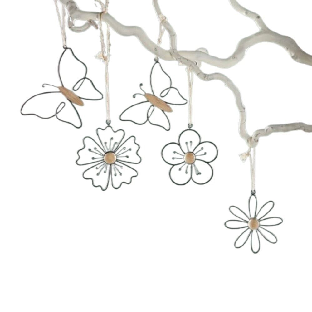 Dekohänger Hänger Dekohänger Blume Schmetterling Metall Dekofigur Holz 5er Set
