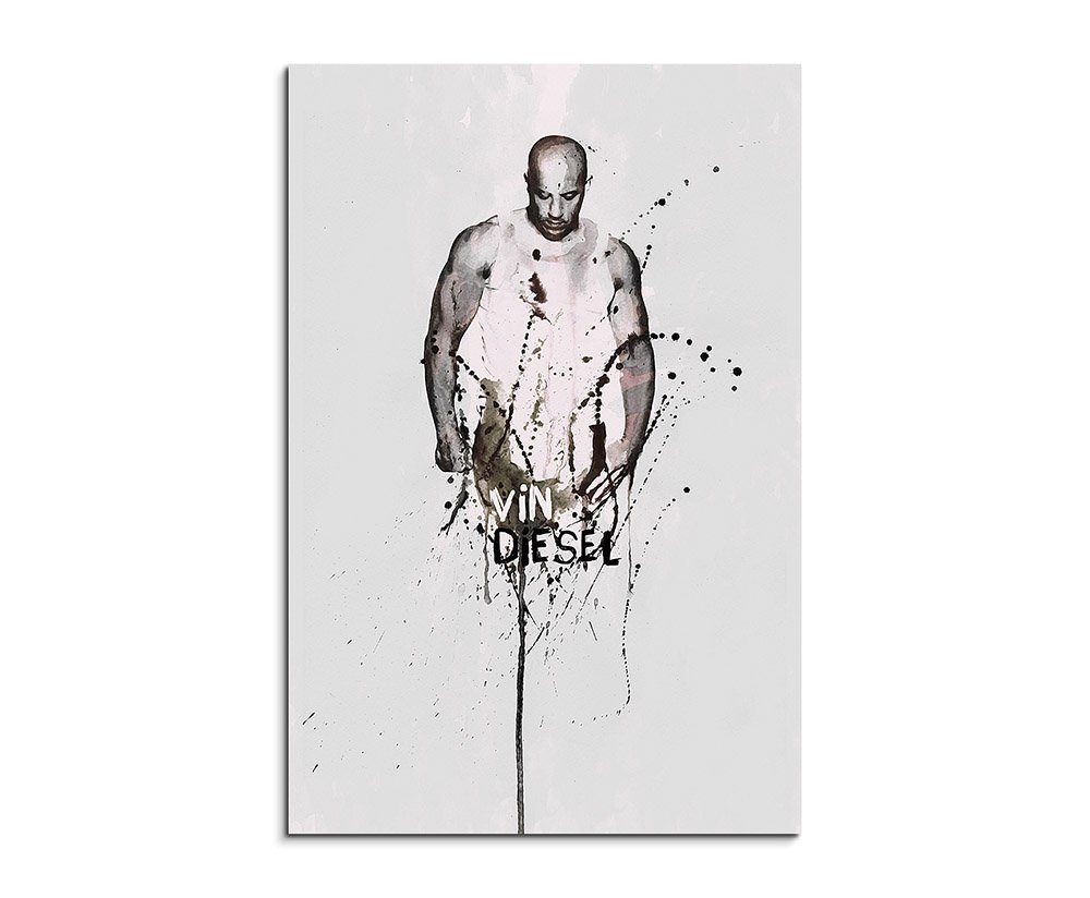 Sinus Art Leinwandbild Vin Diesel 90x60cm Aquarell Art Wandbild auf Leinwand fertig gerahmt Original Sinus Art