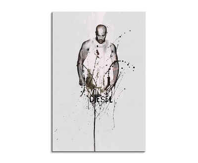 Sinus Art Leinwandbild Vin Diesel 90x60cm Aquarell Art Wandbild auf Leinwand fertig gerahmt Original Sinus Art