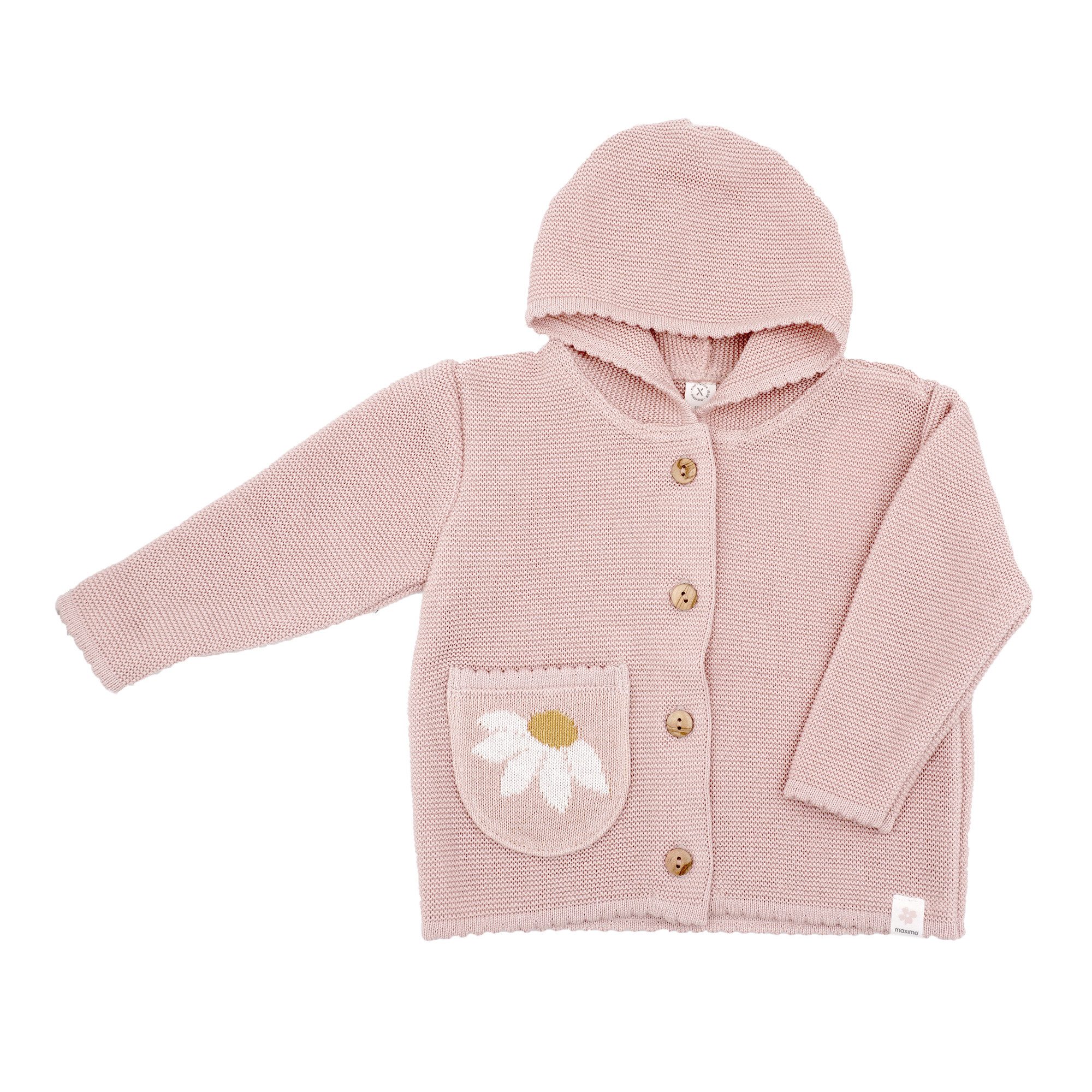 MAXIMO Strickjacke Margariten-Design, weich, warm, mit Knöpfen, mit Kapuze, Baumwolle