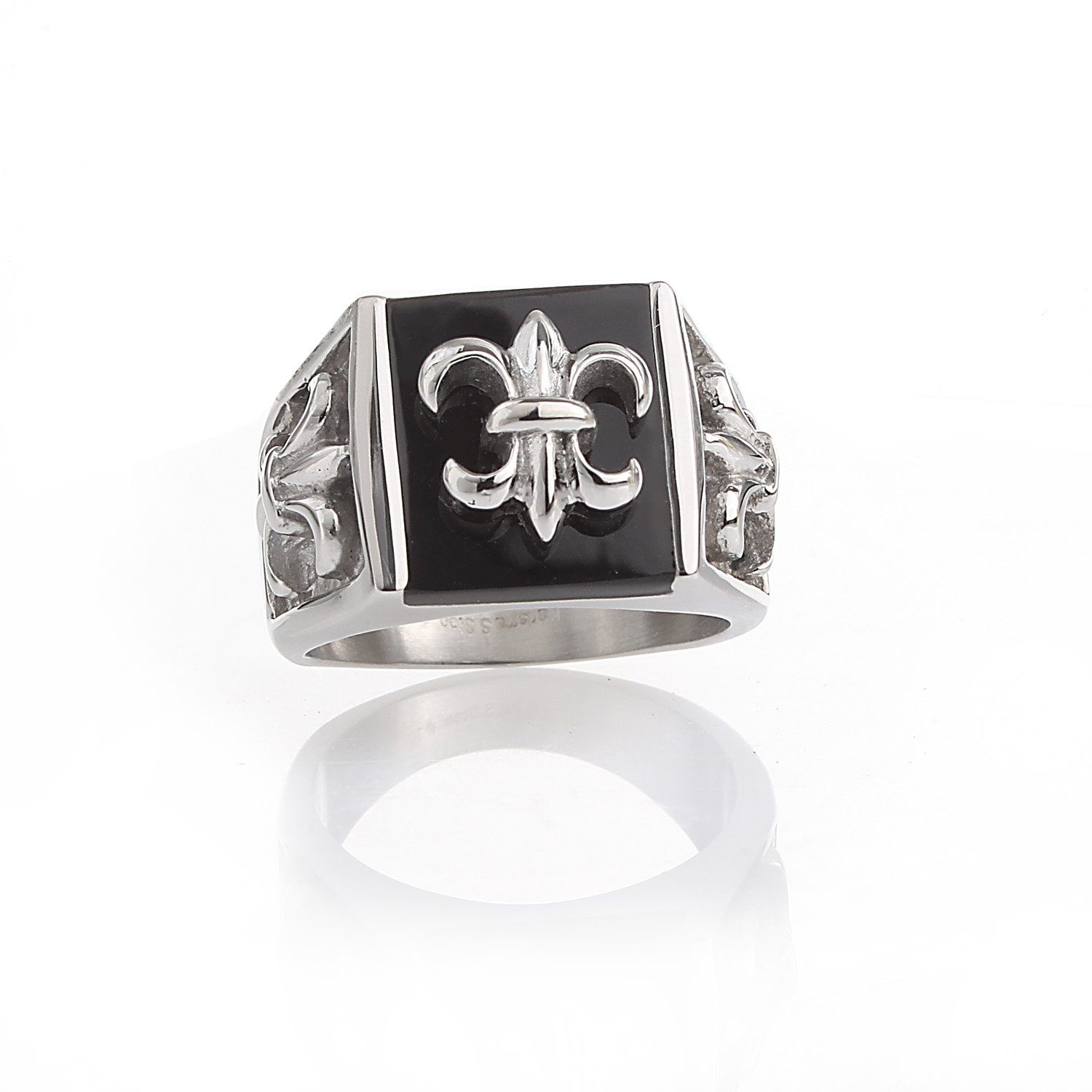 Karisma Fingerring Männer Edelstahl Ring Bourbonische Lilien Onyx HSR4935 günstig online kaufen