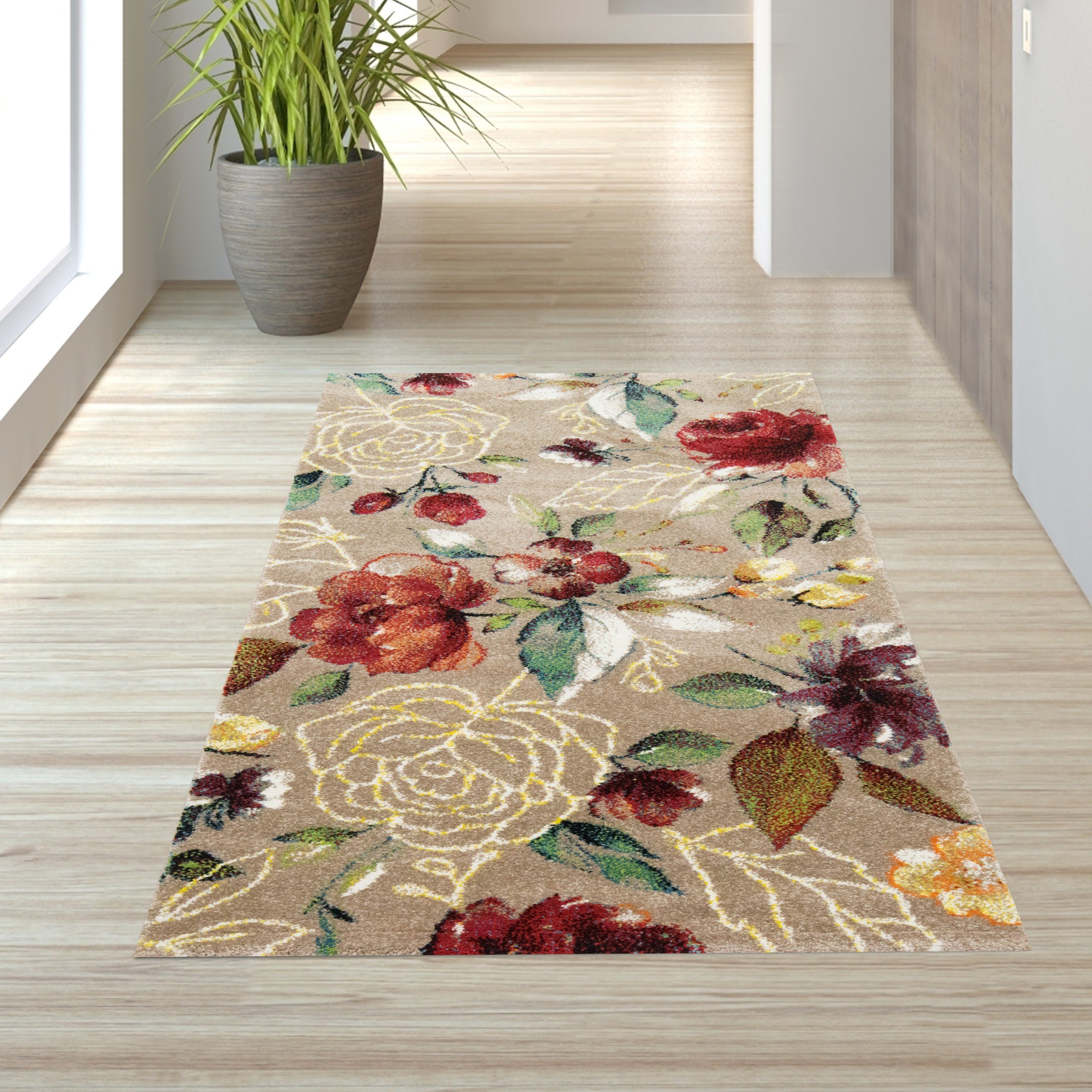 Teppich Wunderschöner dezenter Teppich mit bunten Blumen – taupe bunt,  TeppichHome24, rechteckig, Höhe: 13 mm