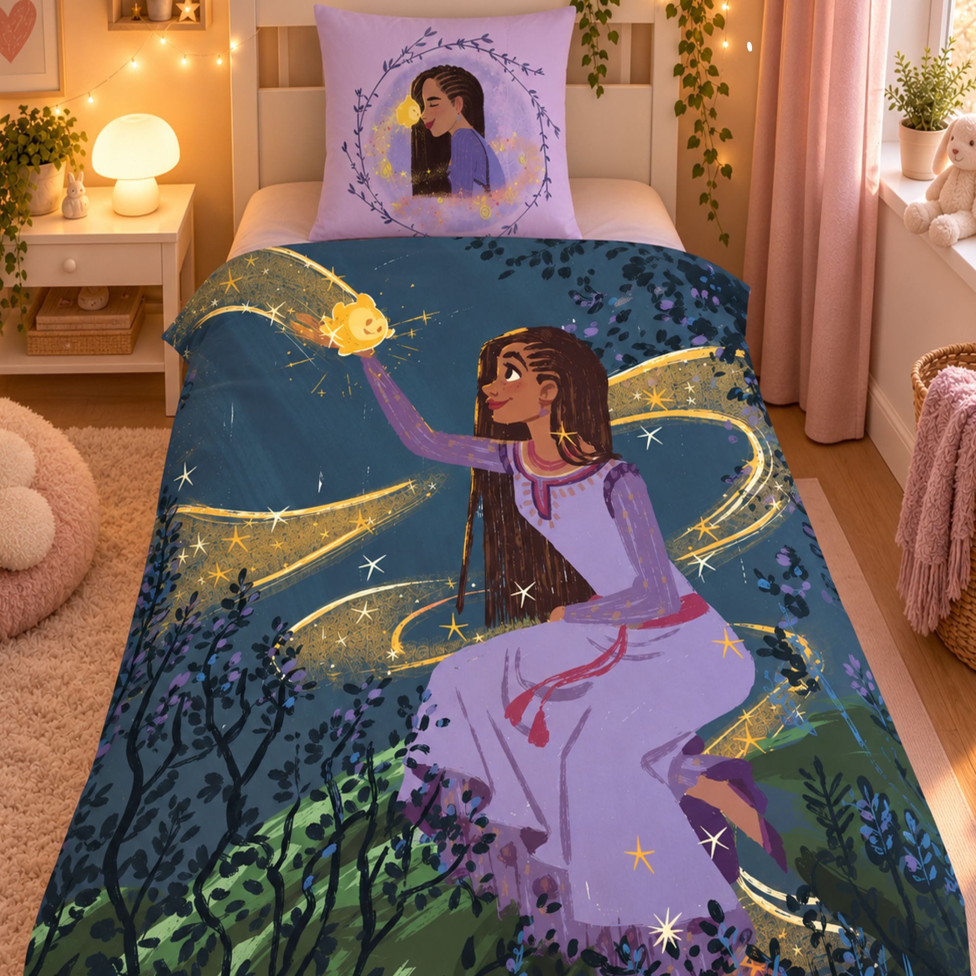 Familando Kinderbettwäsche Disney Wish 135x200 80x80 cm kuschelig warme Winterbettwäsche, Fleece, 2 teilig, extra flauschig mit …