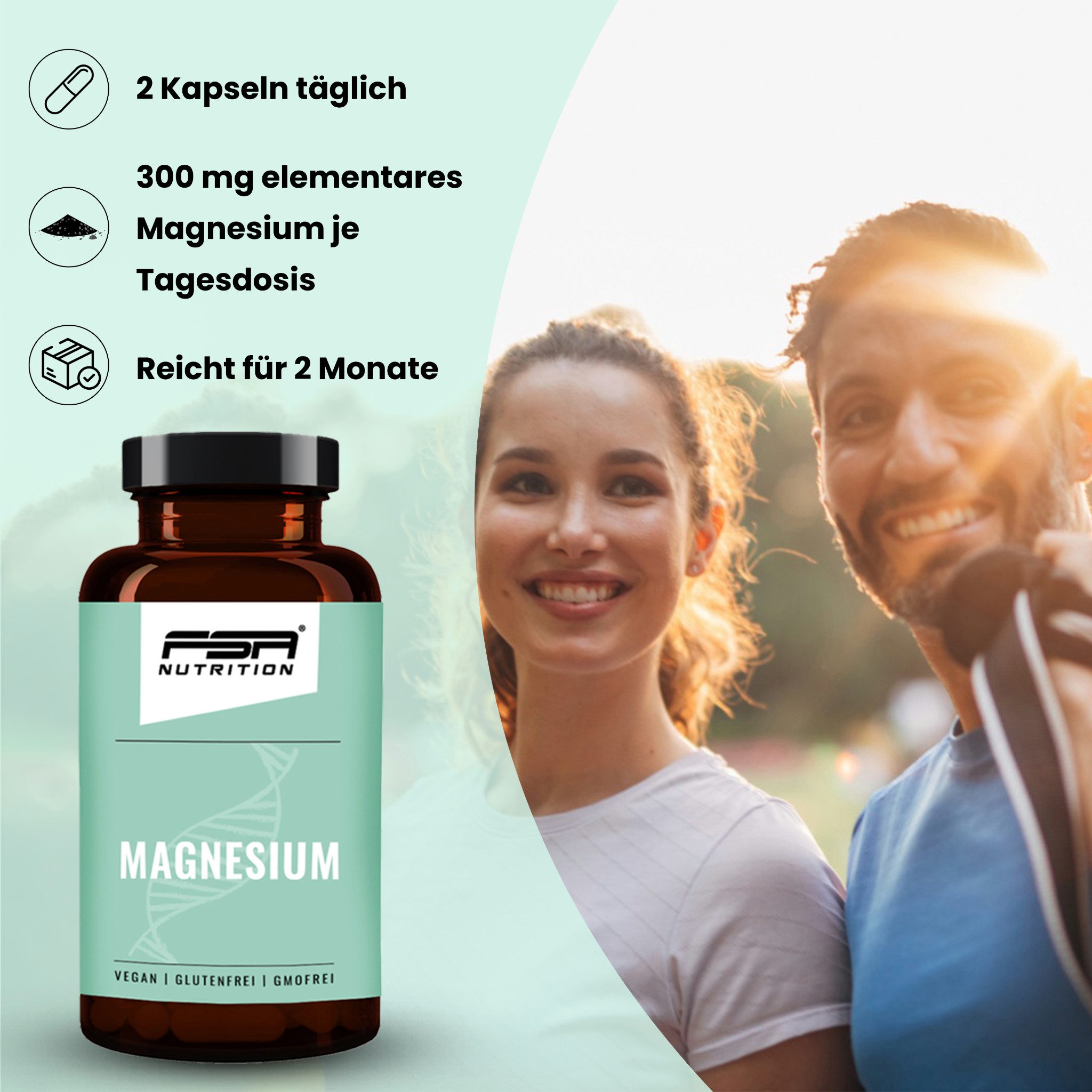 FSA NUTRITION Magnesium Kapseln im Glas mit Bisglycinat und Citrate Buffered Kapseln, 120 er 90 g