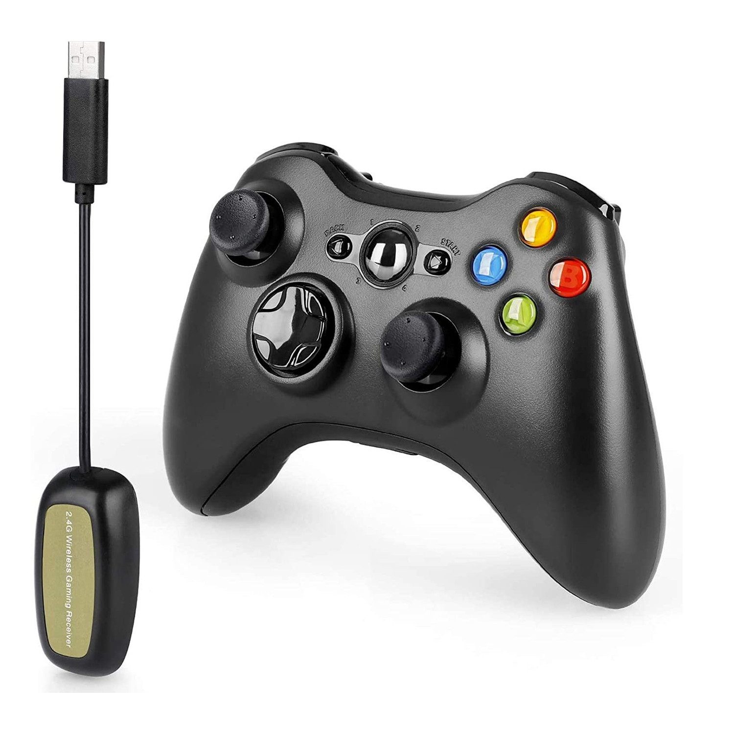 Einfach Kabelloser Controller, Gamepad kompatibel mit Xbox 360, 2,4 GHz Xbox-Controller (Kompatibel mit Xbox und Slim 360 PC Windows 7, 8, 10 (Schwarz/Weiß)
