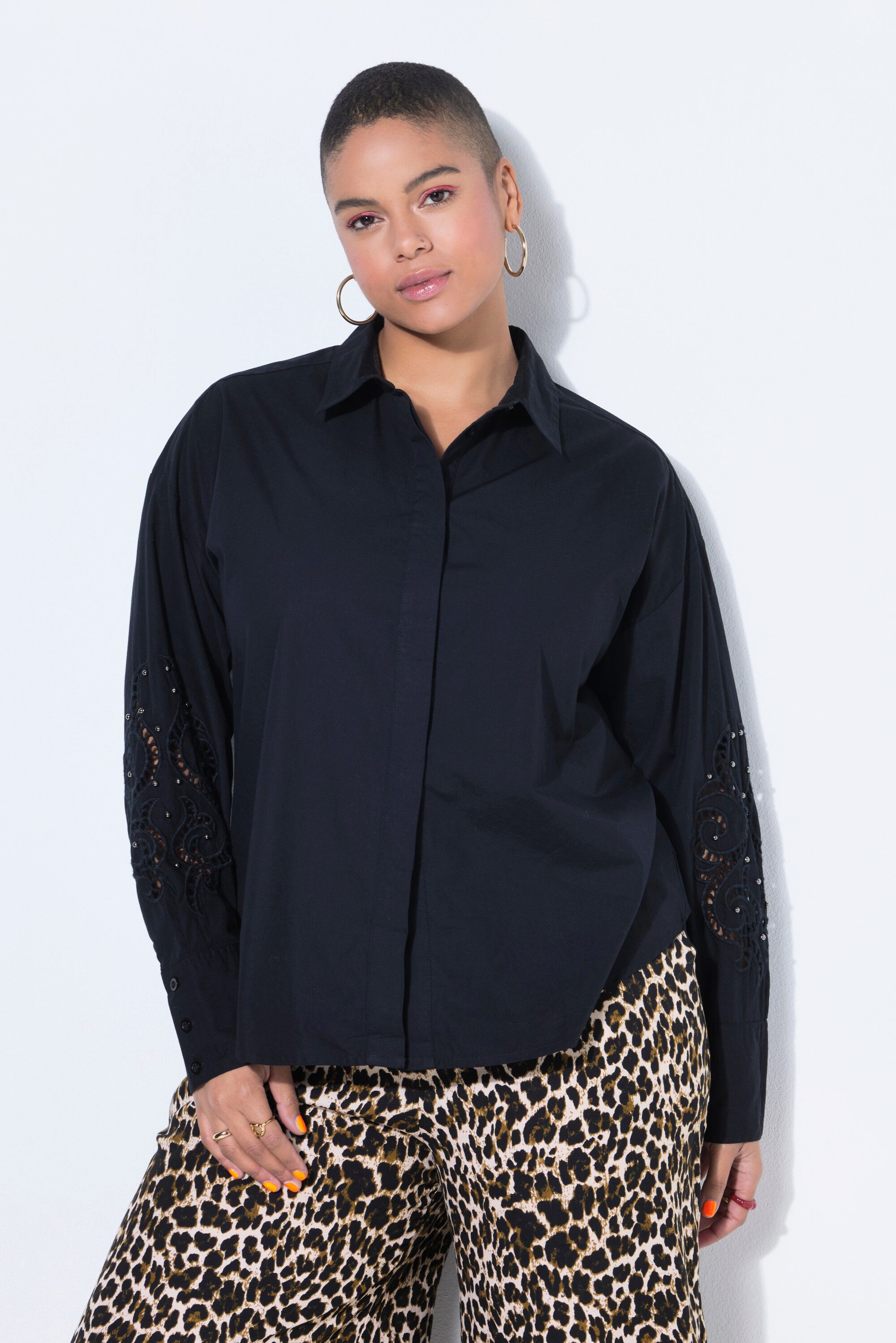 Hemdbluse Hemd Oversize Shape Stickerei