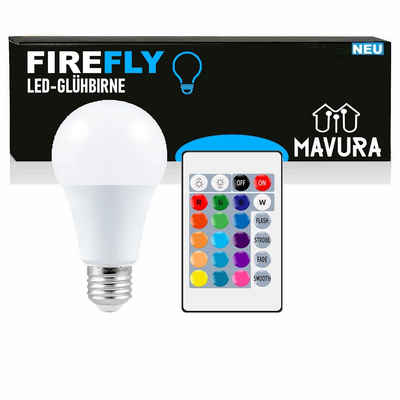 MAVURA LED-Leuchtmittel FIREFLY RGB Birne Farbwechsel Lampe Bunte LED Glühbirne, Dimmbar Glühlampe & IR Fernbedienung