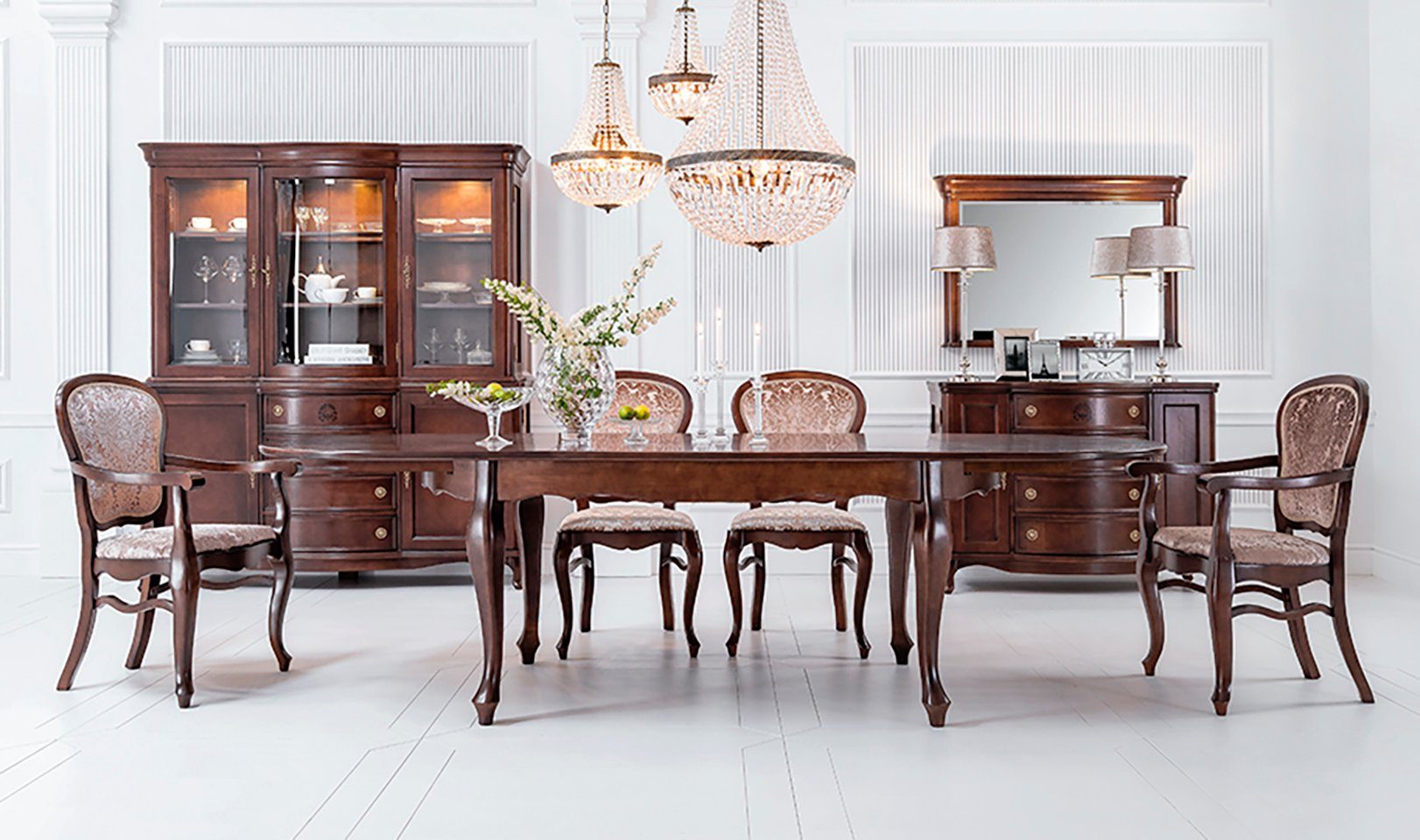 JVmoebel Essgruppe, Klassische Design Möbel Echtes Holz Wonzimmer Set