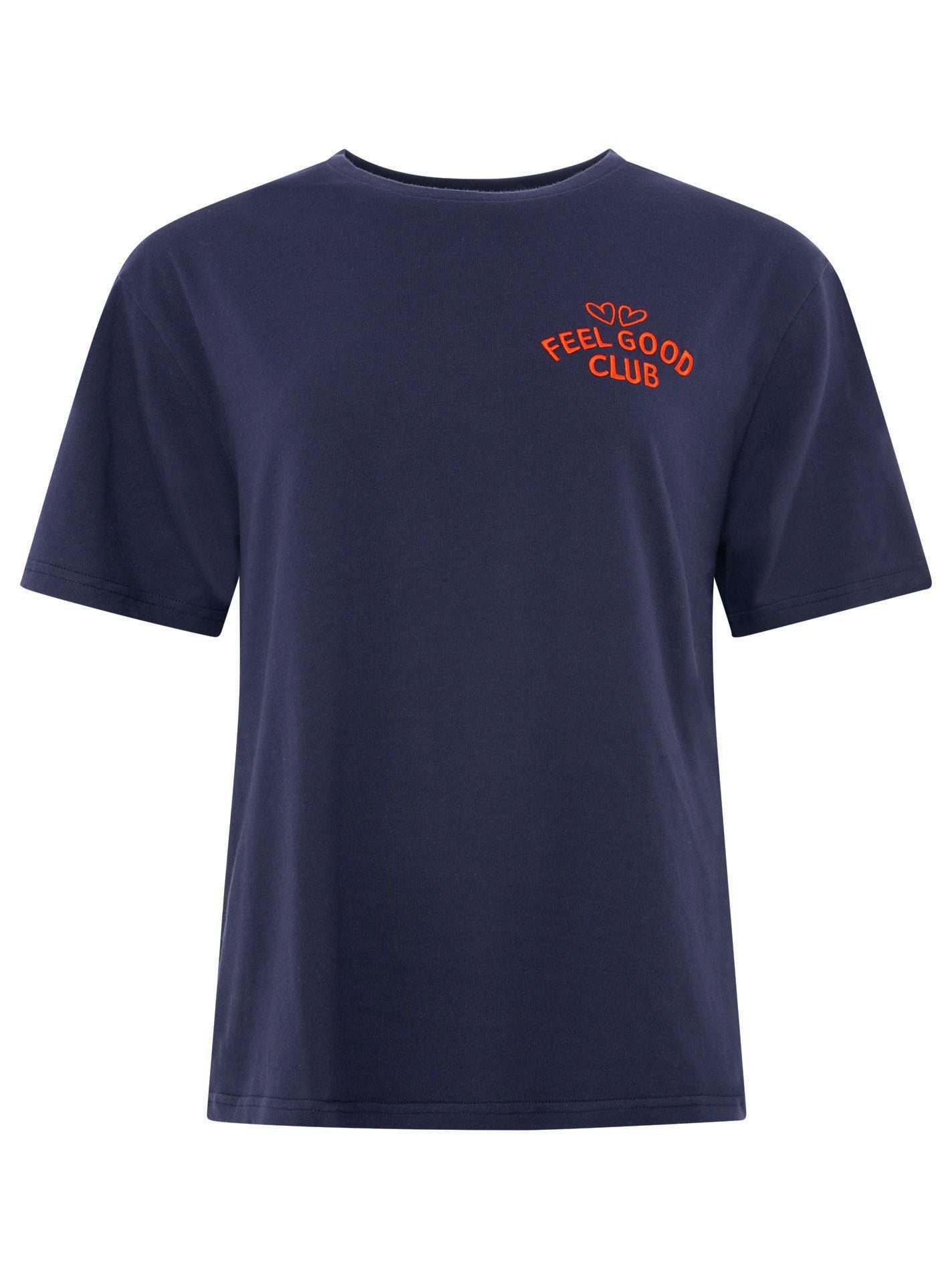 Zwillingsherz T-Shirt "Feel Good Club" Rundhals, einfarbig, kleine Stickerei vorne