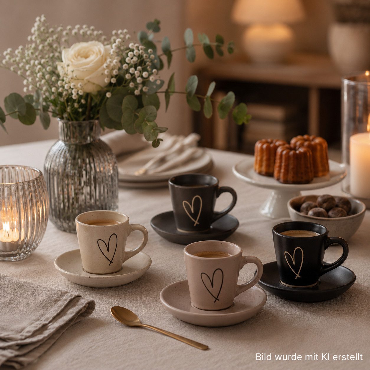 XiRRiX Espressotasse Espresso Tassen Set mit Untertasse bunt mit Herzmotiv, Steinzeug, Spülmaschinengeeignet – Bild 4 von 5