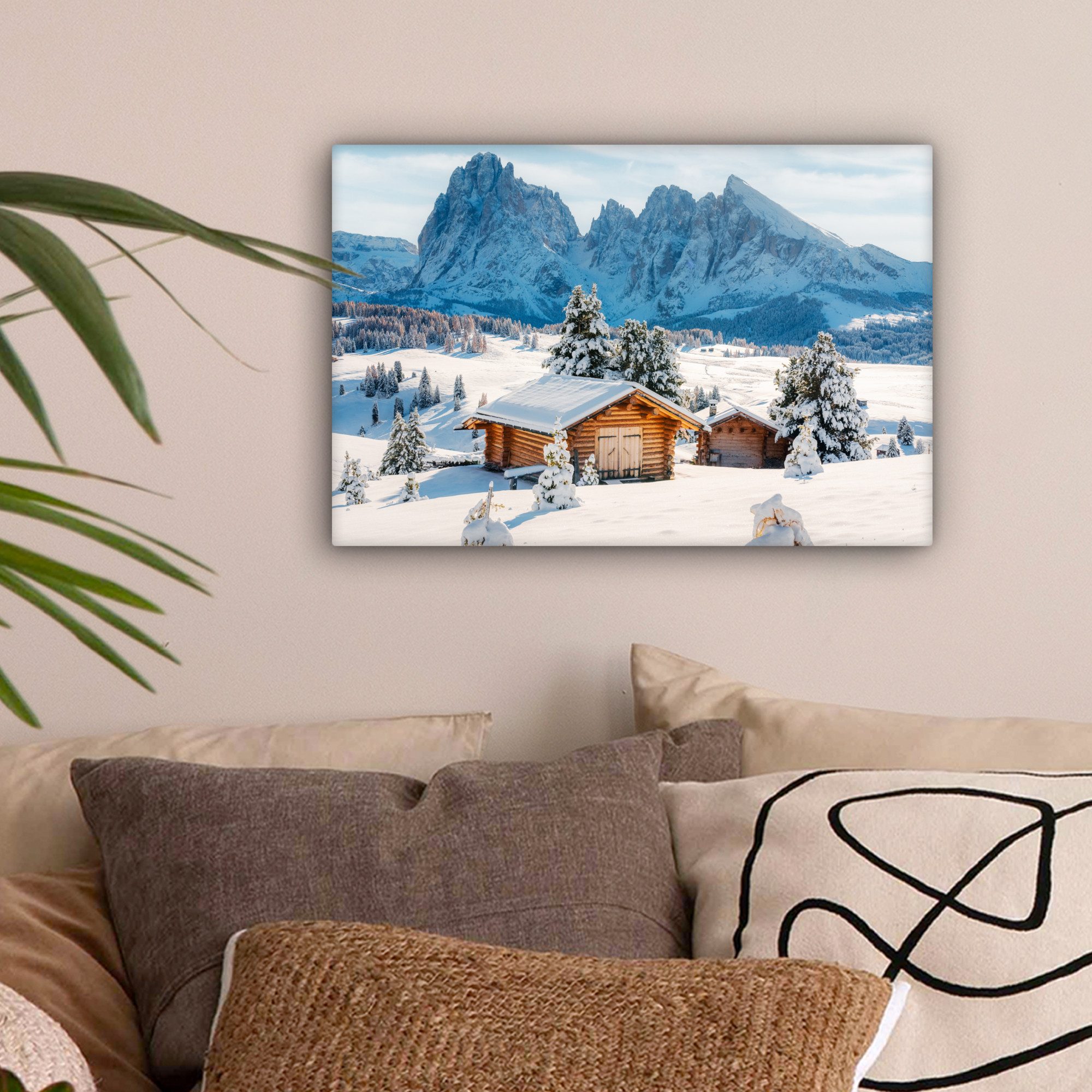 OneMillionCanvasses® Leinwandbild Winter - Hütte - Berge - Aussicht - Schne günstig online kaufen