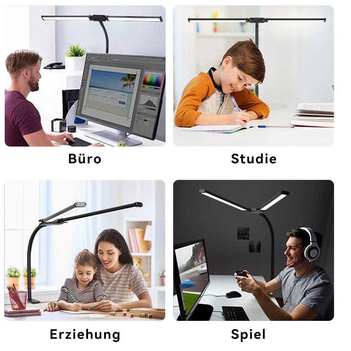 Dimmbar,USB-Tischlampe LED Schreibtischlampe DOPWii Doppelkopf-LED-Schreibtischlampen,Stufenlos