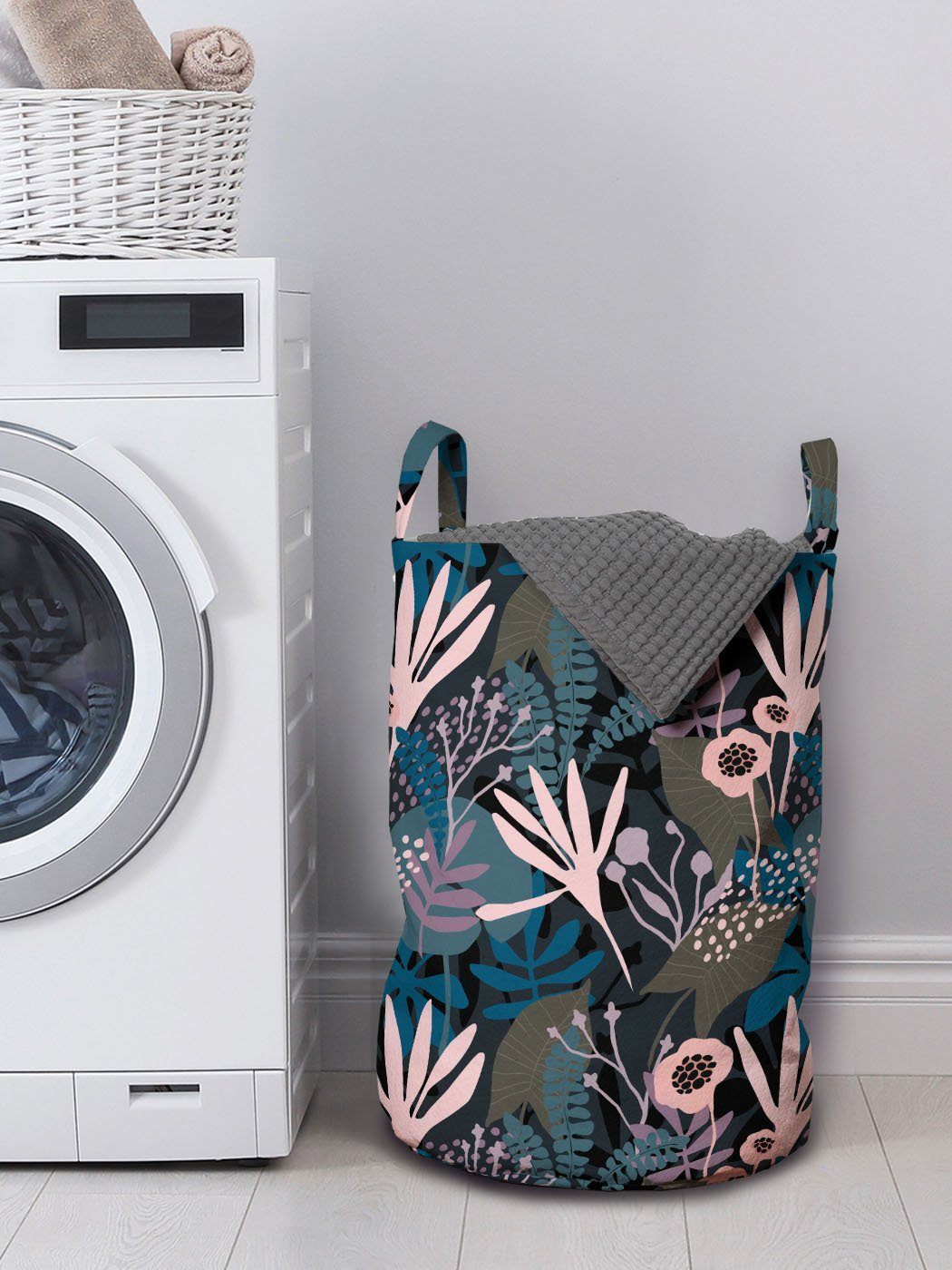 Natur Abstrakt Griffen Abakuhaus mit Wäschesäckchen für Blumen Kordelzugverschluss Waschsalons, Wäschekorb Tropical