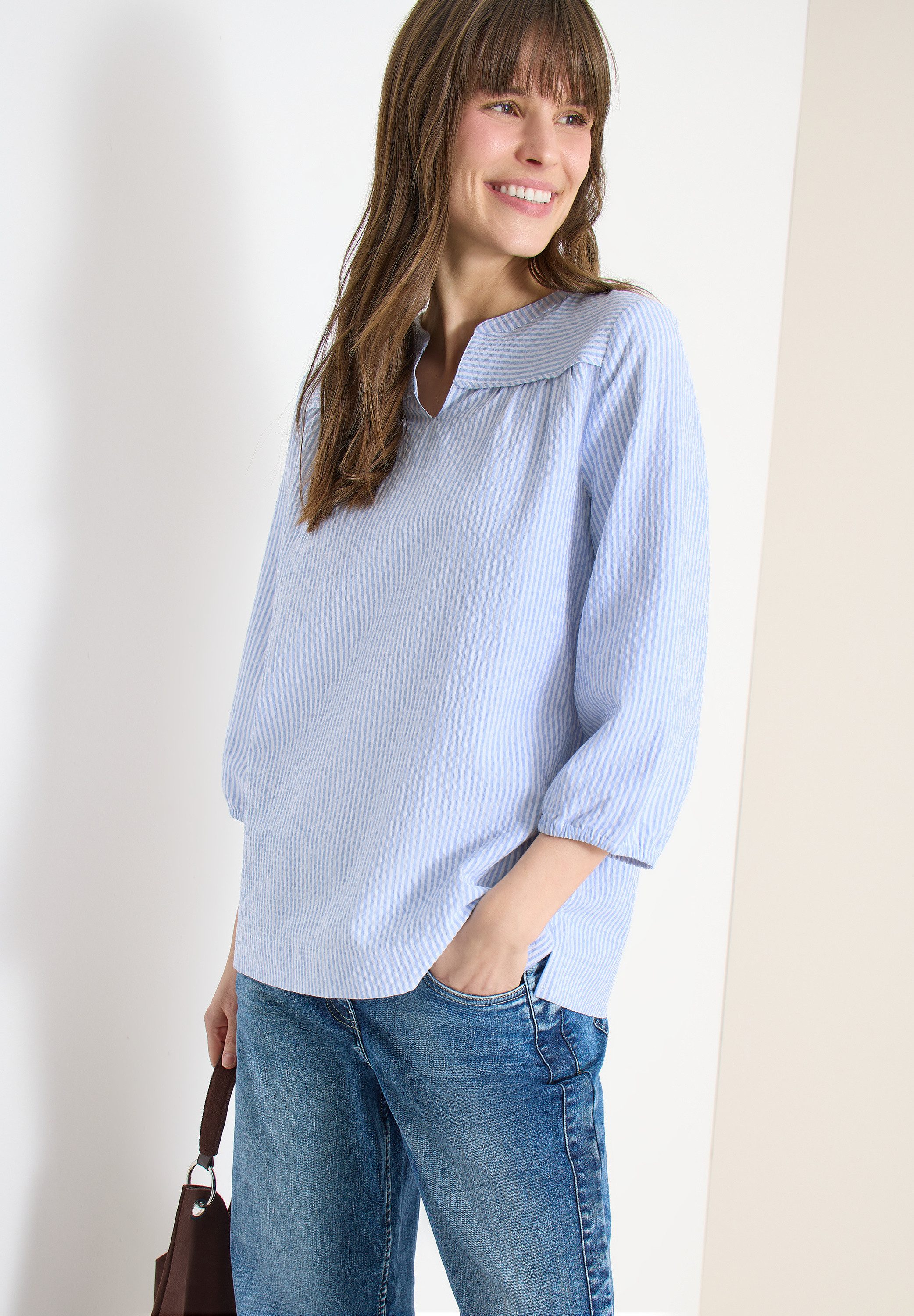 CECIL Shirtbluse mit gestreiftem Seersucker-Look
