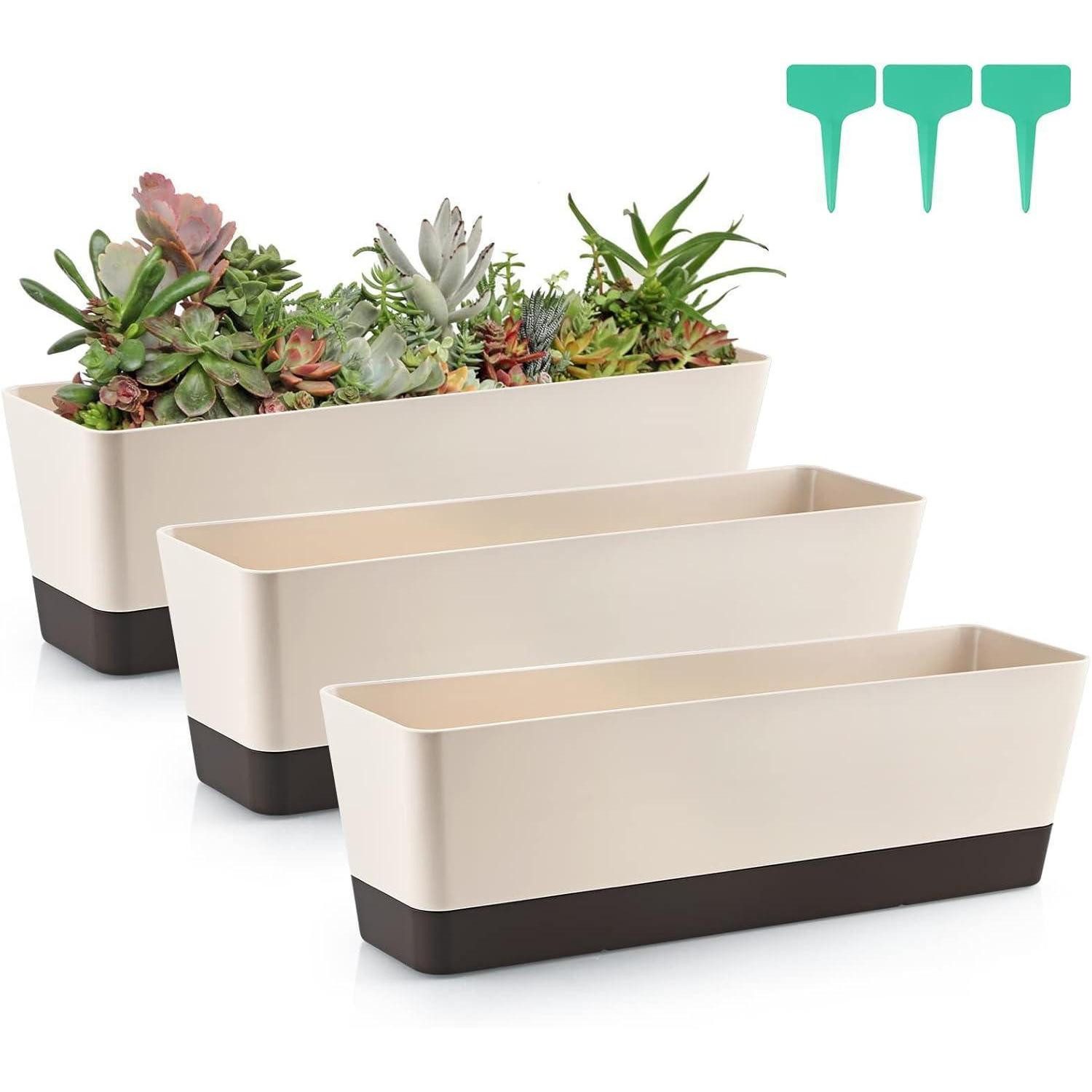 LuxusKollektion Blumenkasten 3er Set rechteckige Blumenkästen 42,4 cm Kunststoff für Sukkulenten