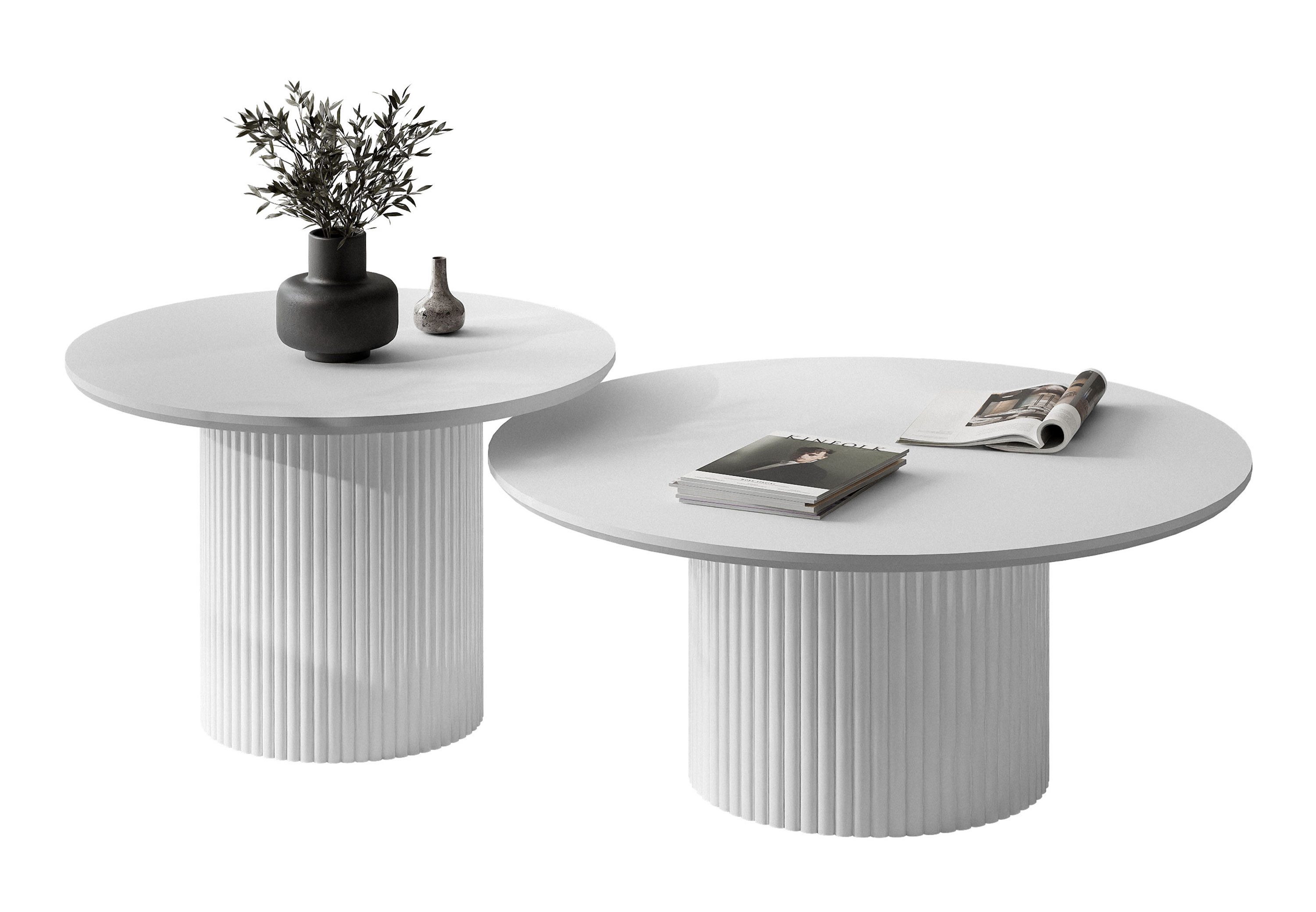 Lookway Couchtisch OVI-Tischset mit geriffelter Basis (2er Set), Durchmesser: ⌀80 cm und ⌀60 cm, Höhe: 36/42 cm