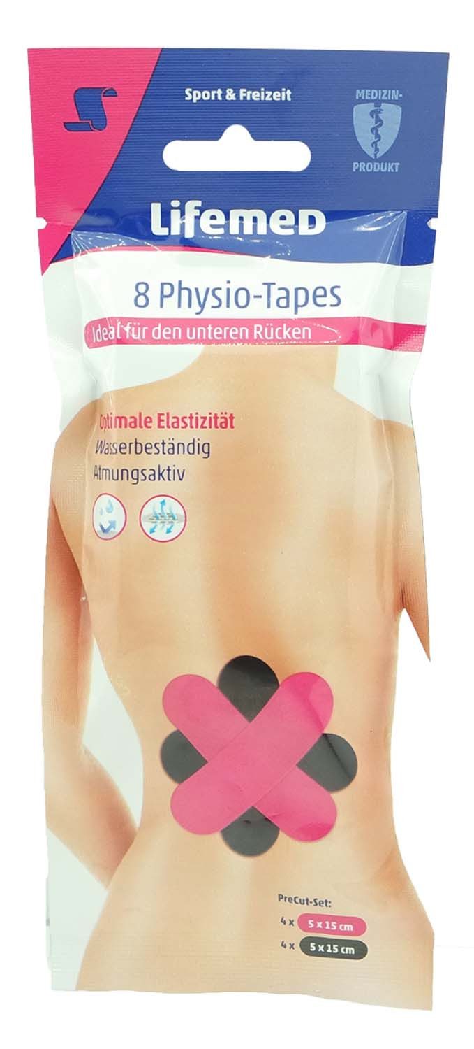 Bandage 8 "Lifemed" Physio-Tapes 15 cm x 5 cm farbig sortiert "Unterer Rücken"