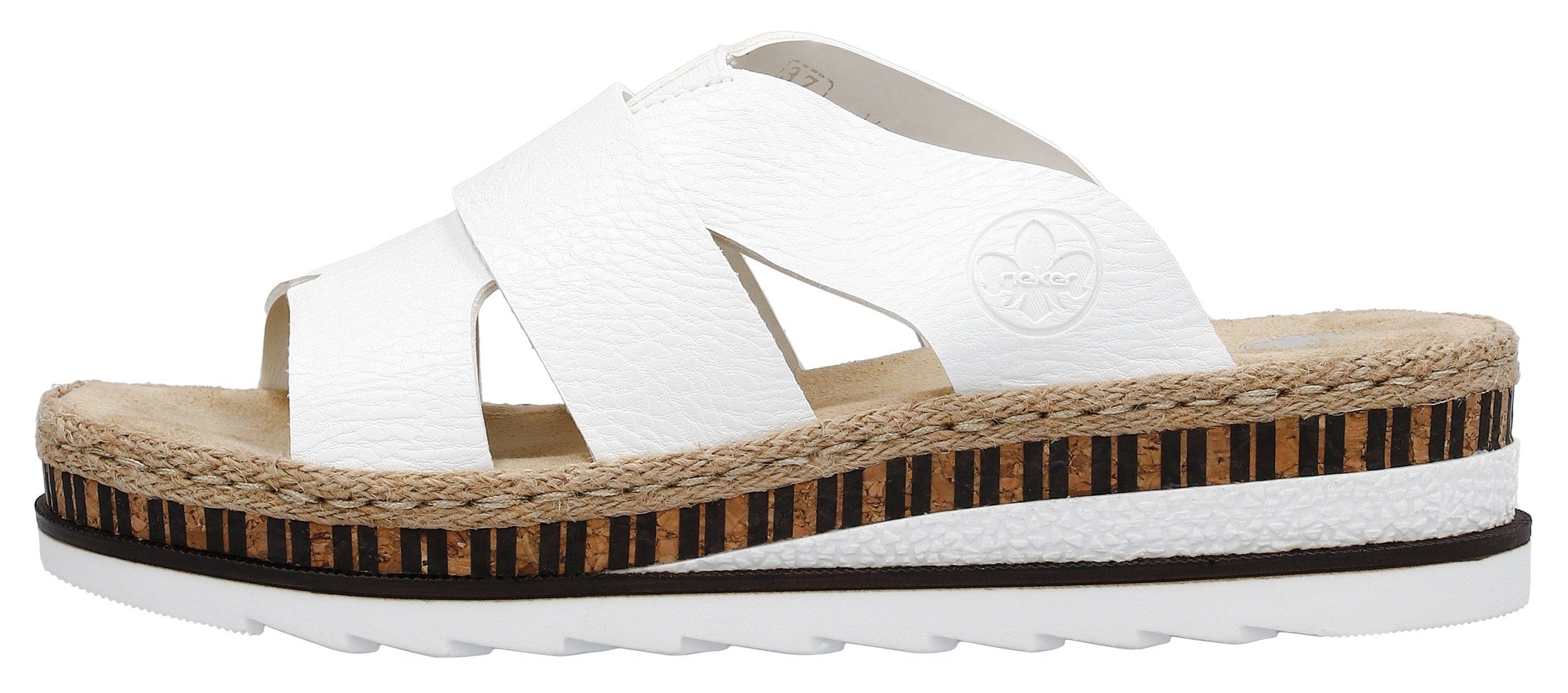 Rieker Pantolette Keilabsatz, Sommerschuh, Schlappen mit Juteumrahmung