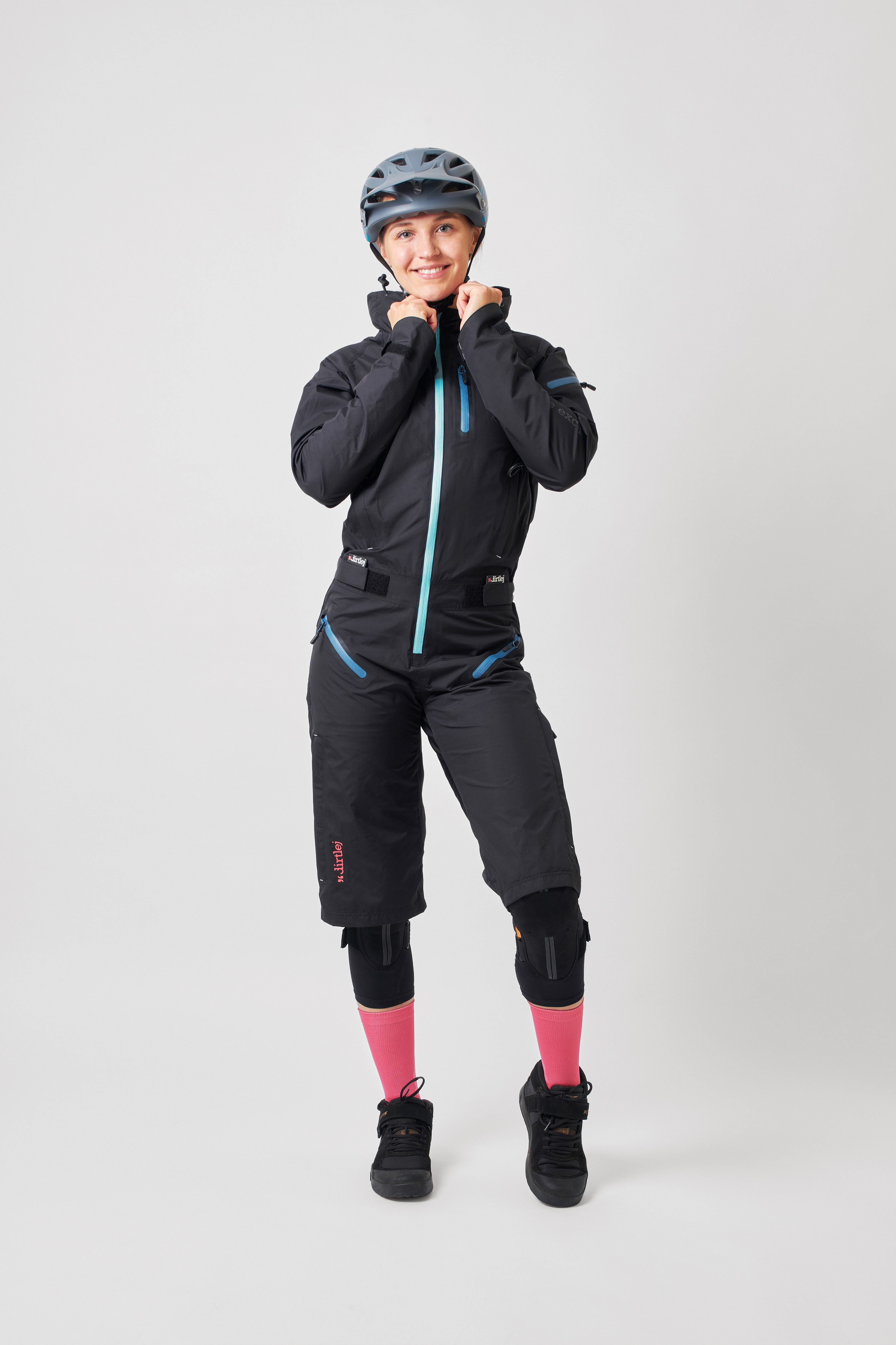 Dirtlej Regenoverall dirtsuit pro edition ladies black/mint kurze Beine