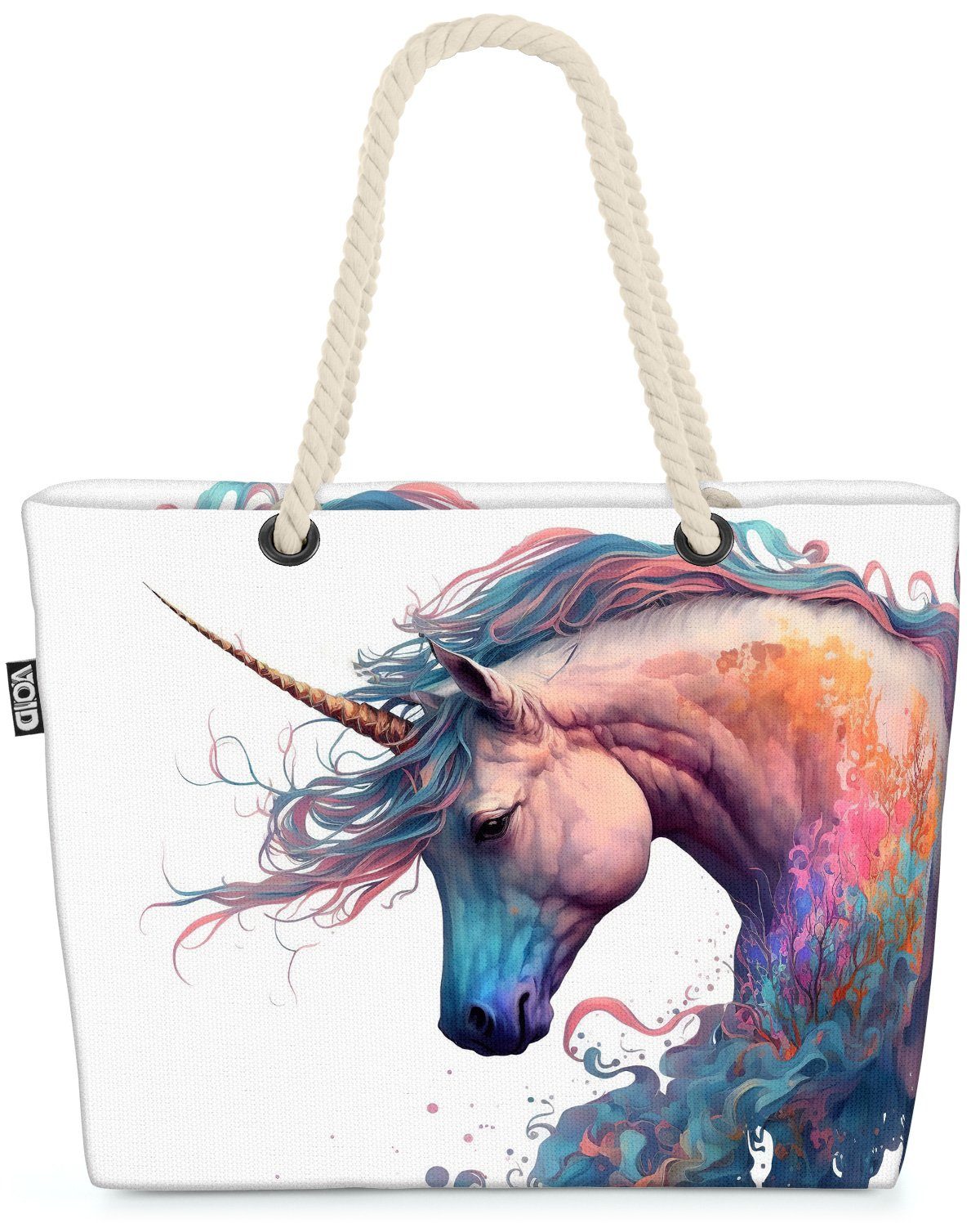 Strandtasche (1-tlg), Einhorn Mädchen Pferd Blumen VOID Fabelwesen Pferd Rosa Regenbogen Spielze