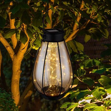 Globo LED Solarleuchte, LED-Leuchtmittel fest verbaut, Warmweiß, Solarleuchte Gartendeko Außenlampe Laterne LED Lichterkette Glas 2x