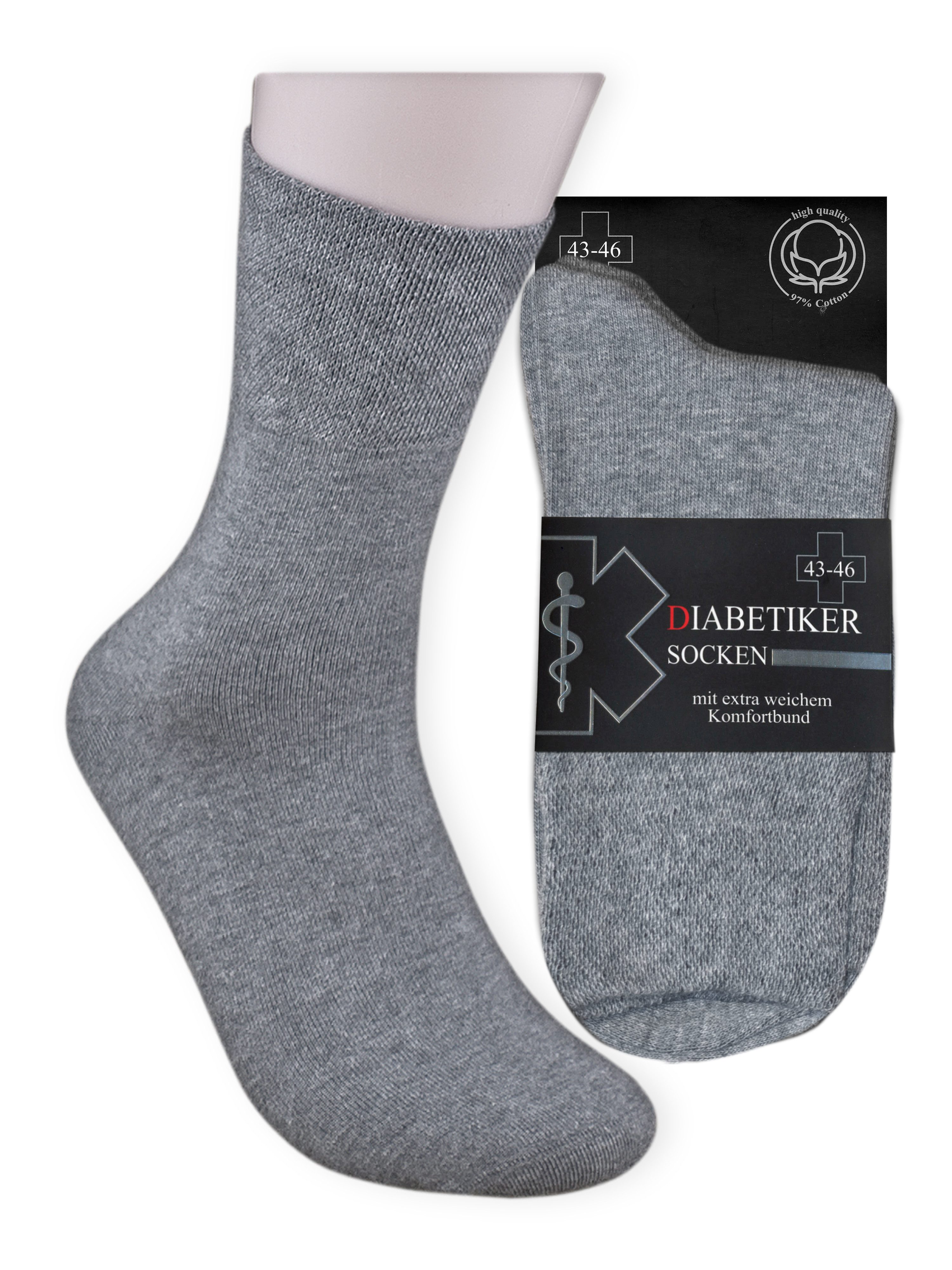 Die Sockenbude Diabetikersocken EXTRA (Bund, 3-Paar, grau blau schwarz) garantiert ohne Gummi