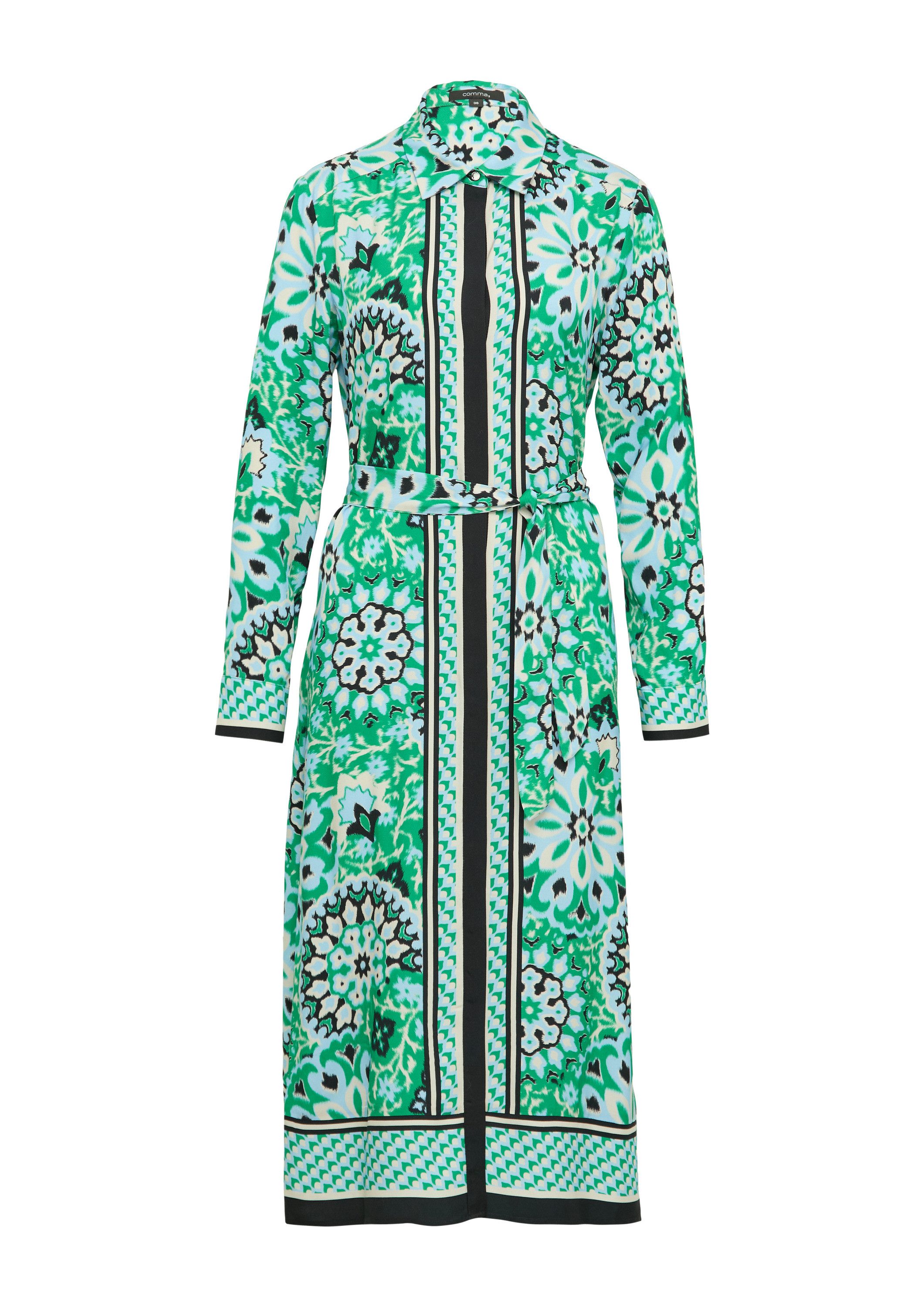 comma Midikleid Kleid Midi-Kleid mit verdeckter Knopfleiste und All-over-Print
