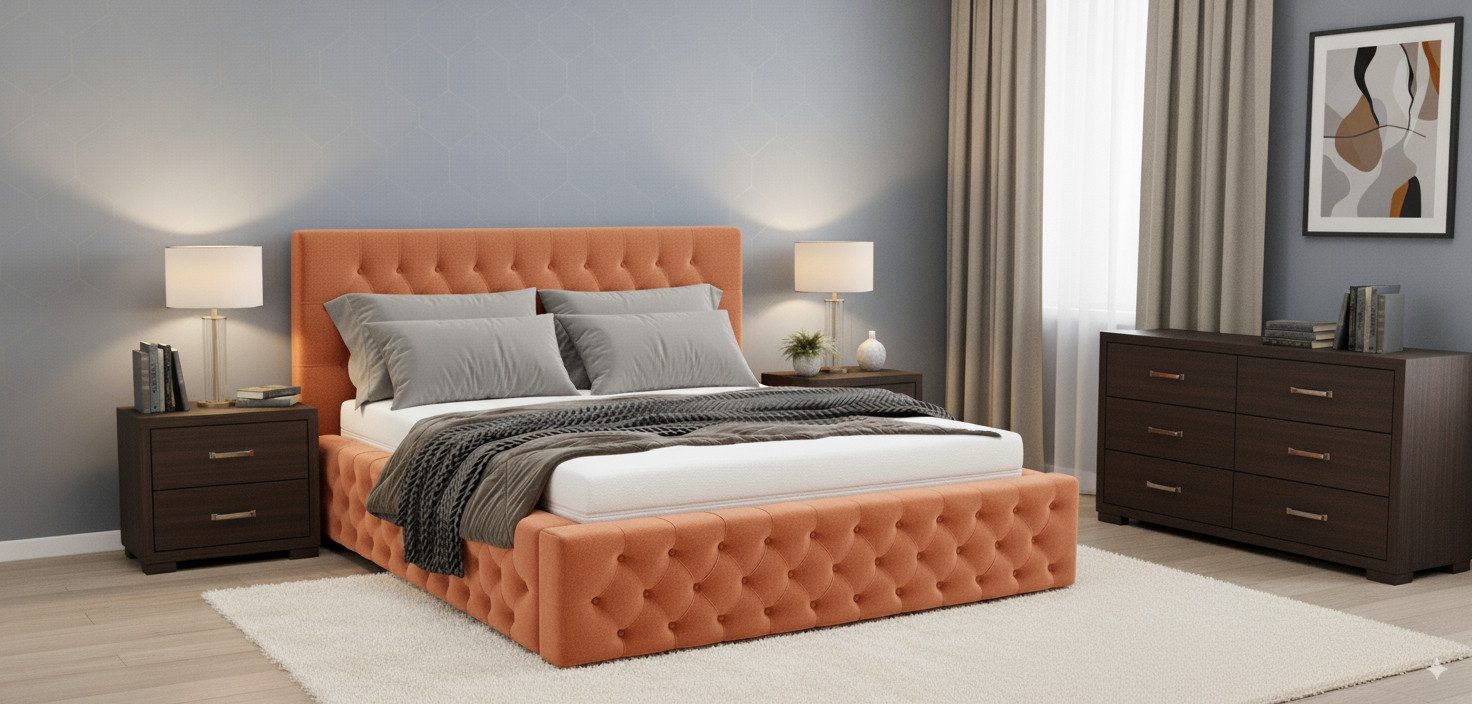 Goldstoff Stauraumbett Samtbezug - Polsterbett mit gesteppter Rückenlehne (Bett mit großen gepolstertem Kopfteil, mit Bettkasten zum aufklappen, Polsterbett), mit gepolstertem Kopfteil, Doppelbett- verfügbar 140x200 160x200 180x200 200x200cm), Verfügbar in 4 Größen - Chesterfield Stil – Modern & Elegant