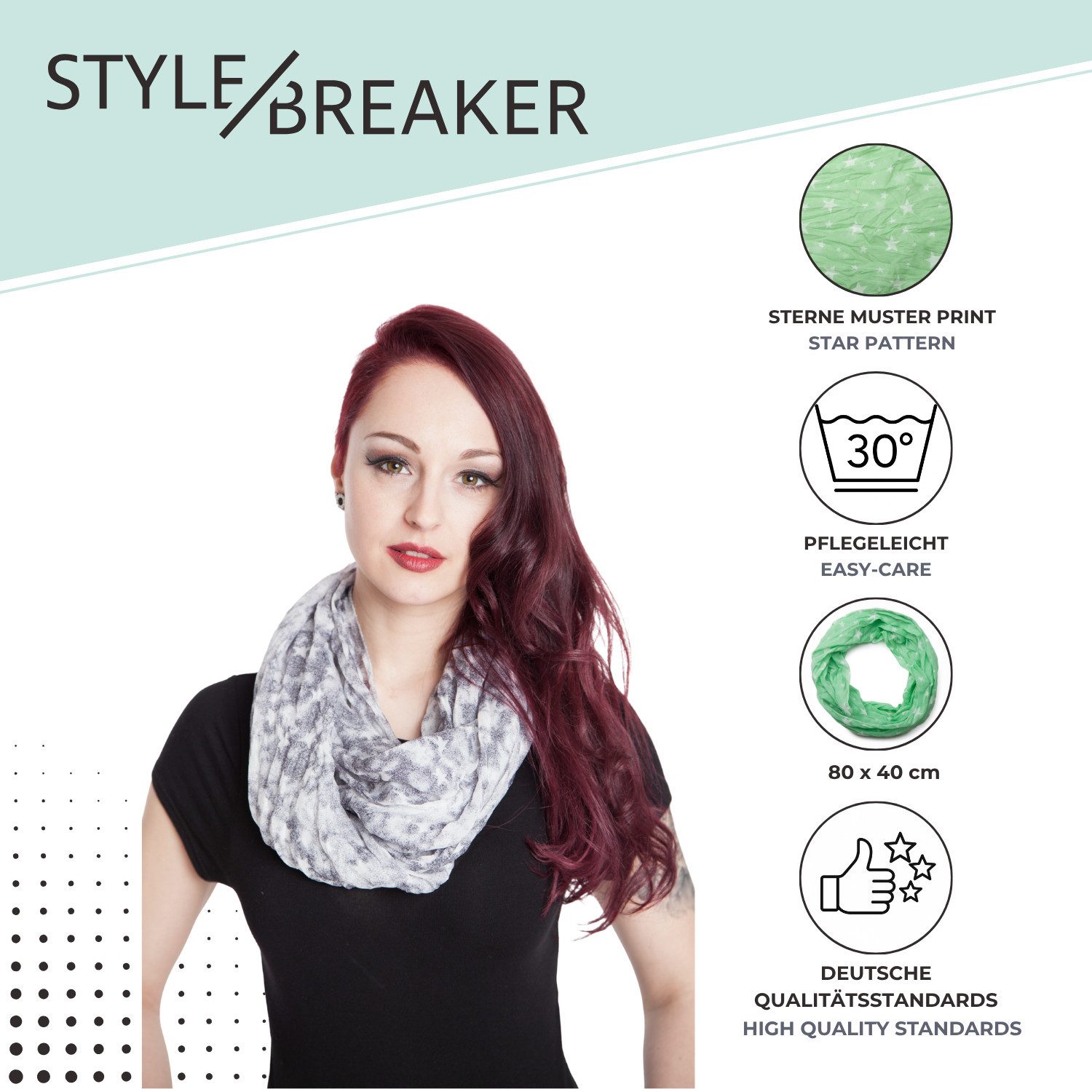 styleBREAKER Loop Seidiger Loop mit Sterne Muster, (1-St)