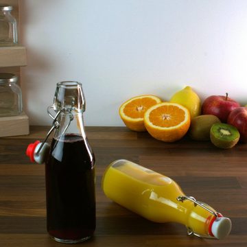 gouveo Trinkflasche Glasflasche 250 ml eckig mit Bügelverschluss rot - Leere Flasche 0,25l, 12er Set - Bügelflasche 250 ml