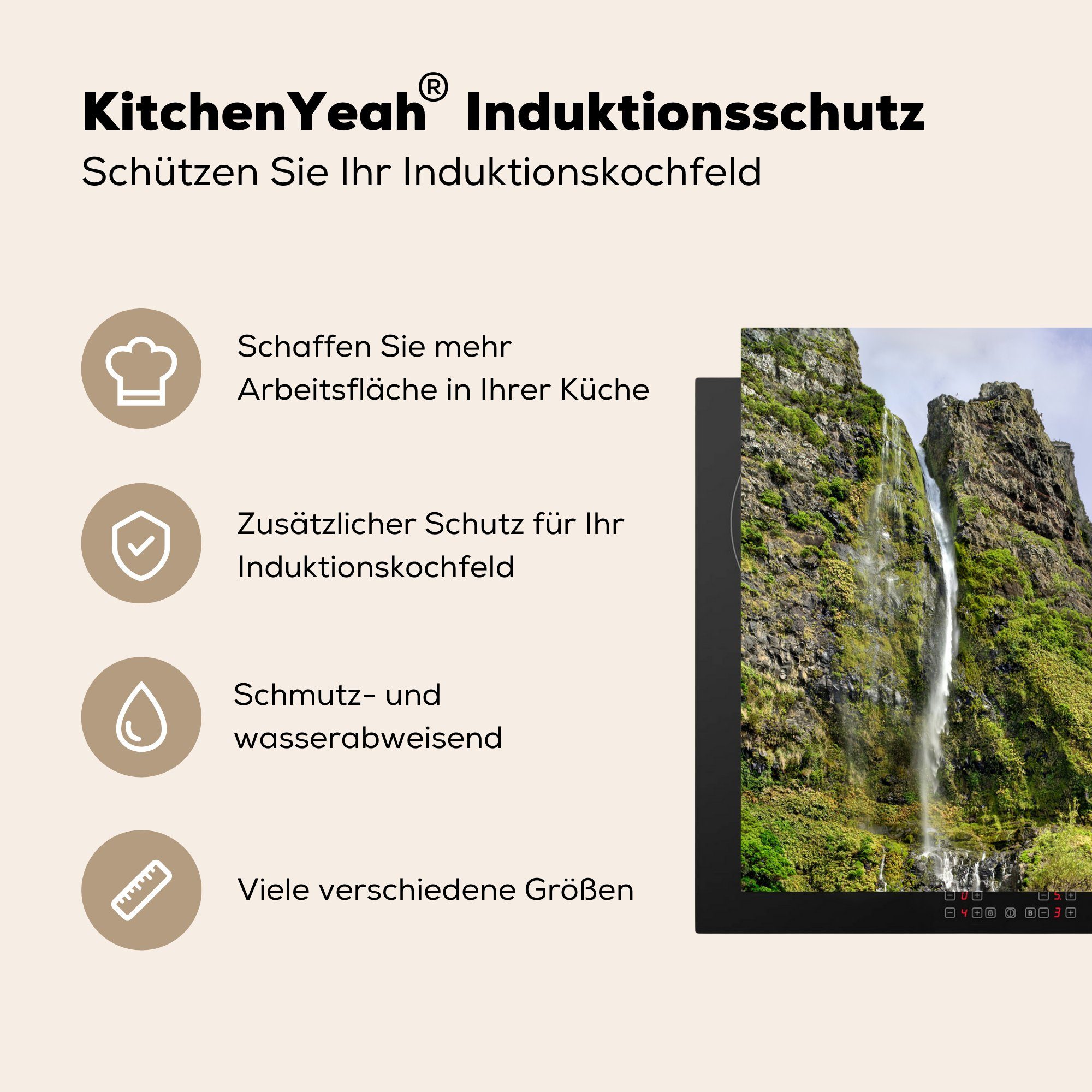 MuchoWow Herdblende-/Abdeckplatte tlg), für küche Wasserfall Felsen, (1 Azoren Arbeitsplatte - cm, Vinyl, Ceranfeldabdeckung, - 78x78