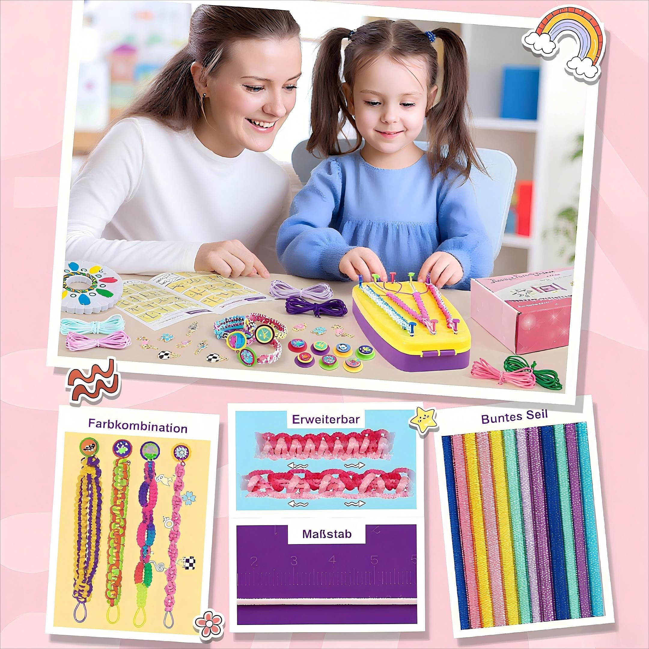 POPOLIC Kreativset Freundschaftsbänder Bastelset für Mädchen, (für Kinder Alter 6-12 DIY Kunst und Bastelspielzeug, 1-tlg., Freundschaft Armbänder Basteln Flechtset Knüpfset), für Mädchen mit 40 Threads für Burtstagsgeschenke