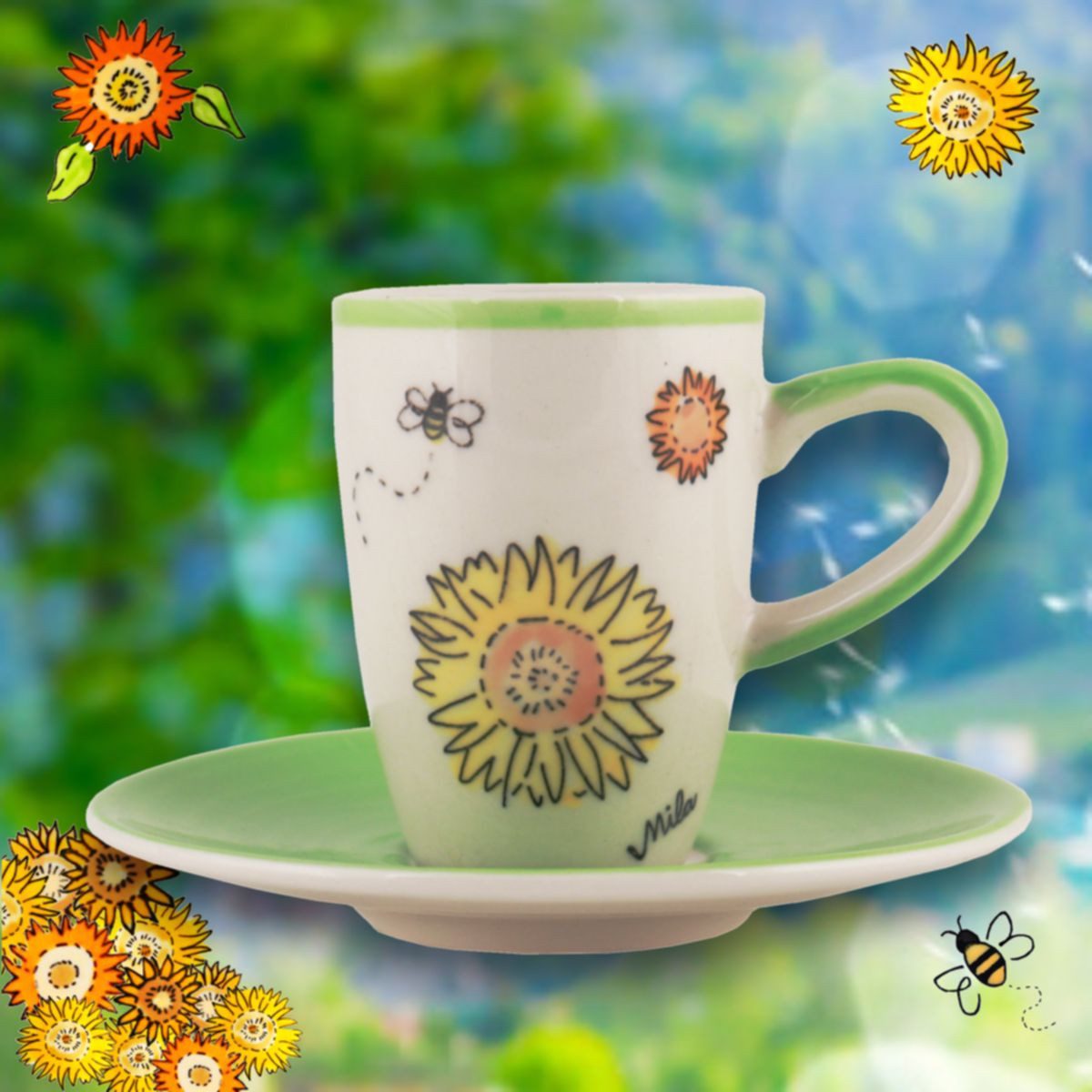 Mila Espressotasse Mila Keramik Espresso-Tasse mit Untere Sunny Sunflowers, Keramik