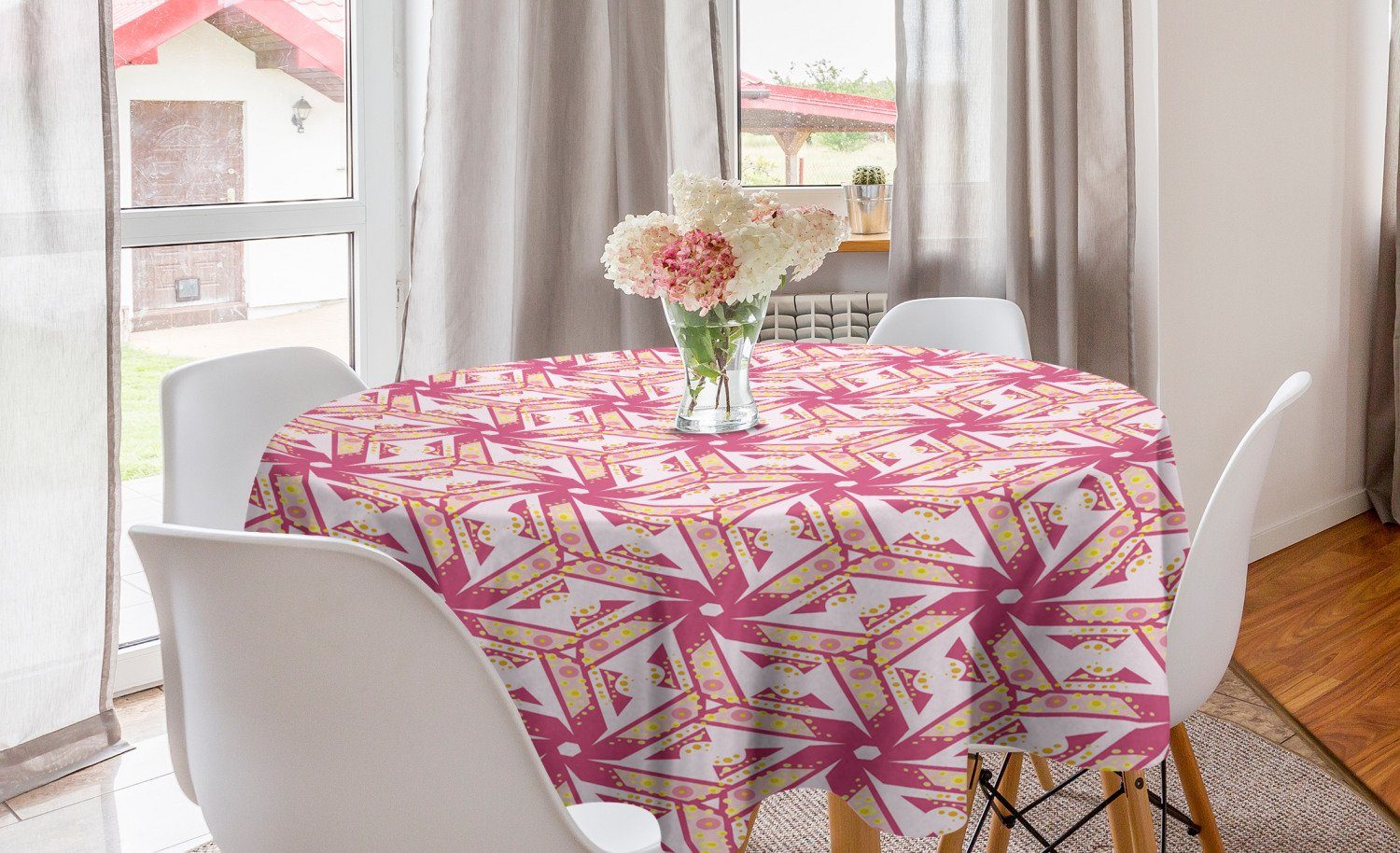 Abakuhaus Tischdecke Kreis Tischdecke Abdeckung für Esszimmer Küche Dekoration, Pinwheel Floral Grunge Retro