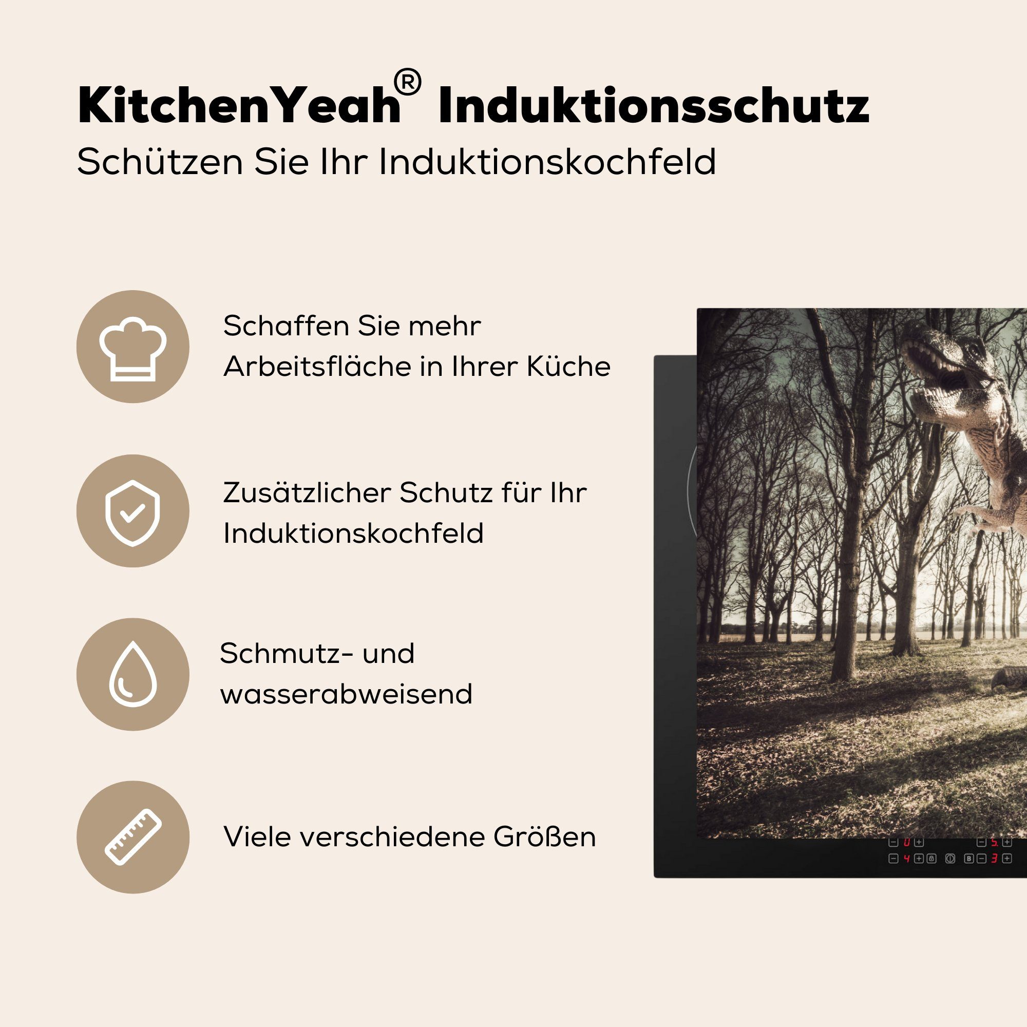 MuchoWow Herdblende-/Abdeckplatte Dinosaurier - die - küche, cm, Baum, für Wald Induktionskochfeld (1 81x52 Schutz Ceranfeldabdeckung Vinyl, tlg)