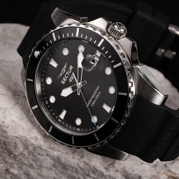 Sector Quarzuhr Sector Herren Armbanduhr Analog, Herren Armbanduhr rund, groß (44mm), Silikonarmband schwarz, Fashion