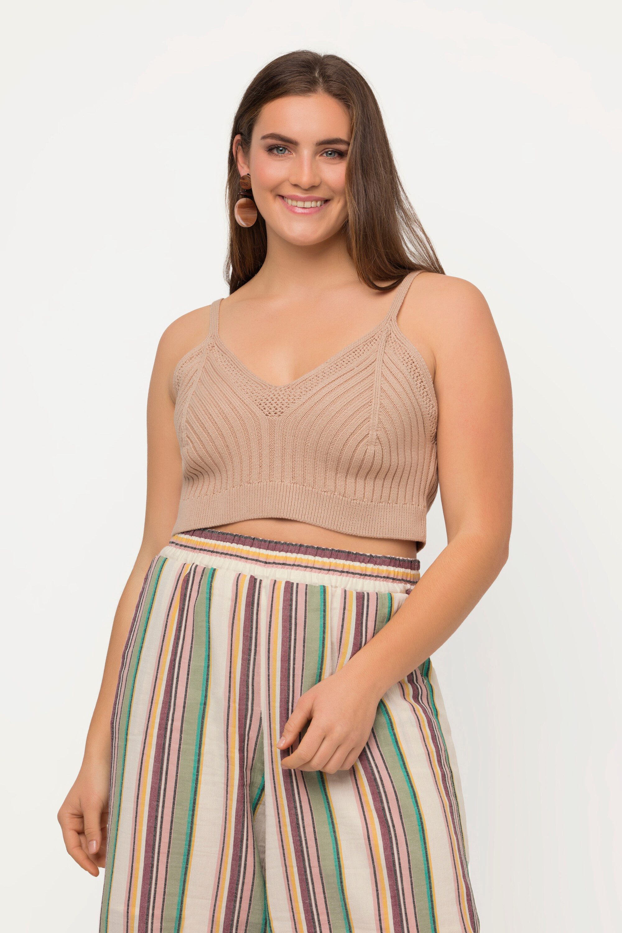 Ulla Popken Strickpullover Bralette Rippstrick Zierkanten Biobaumwolle