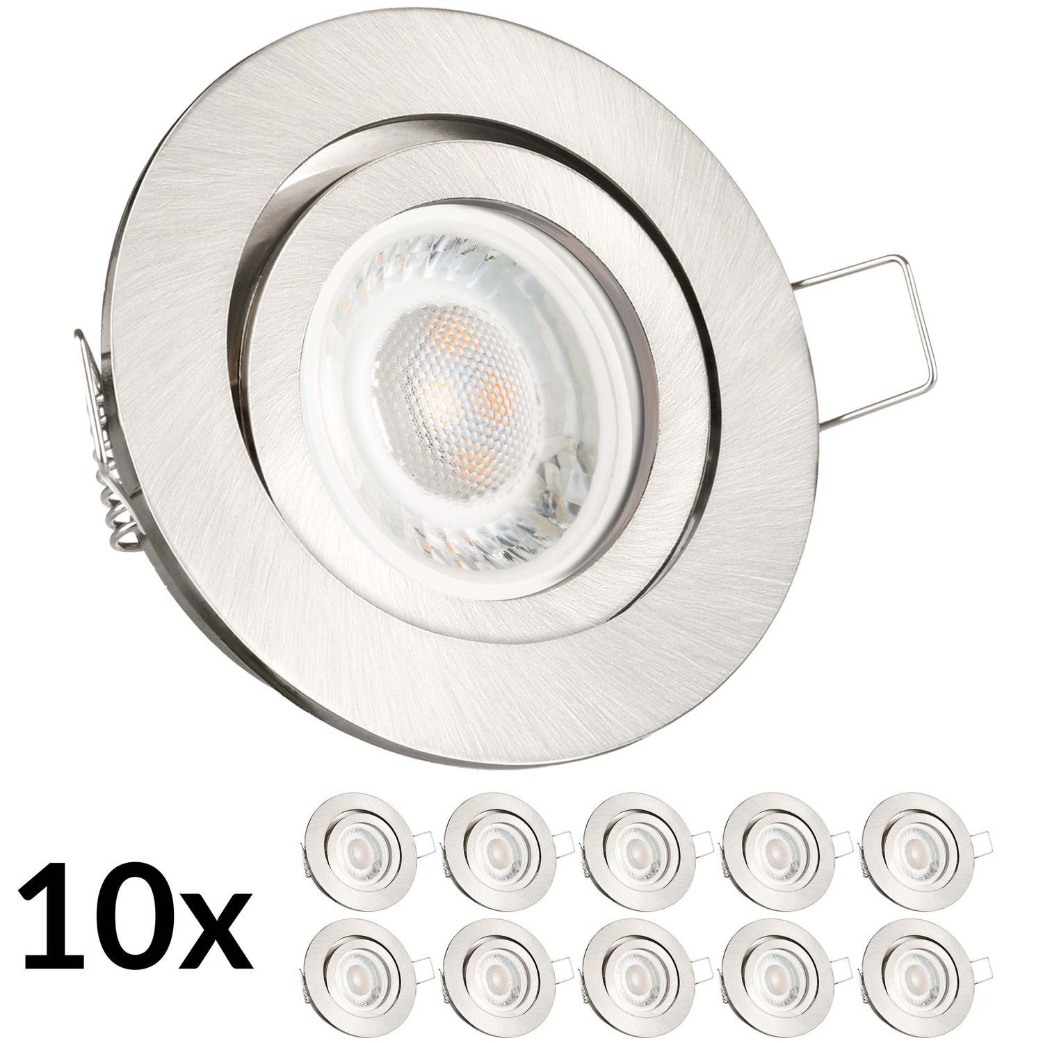 Einbaustrahler edelstahl extra LEDANDO gebürste Set silber 10er / LED LED Einbaustrahler in flach