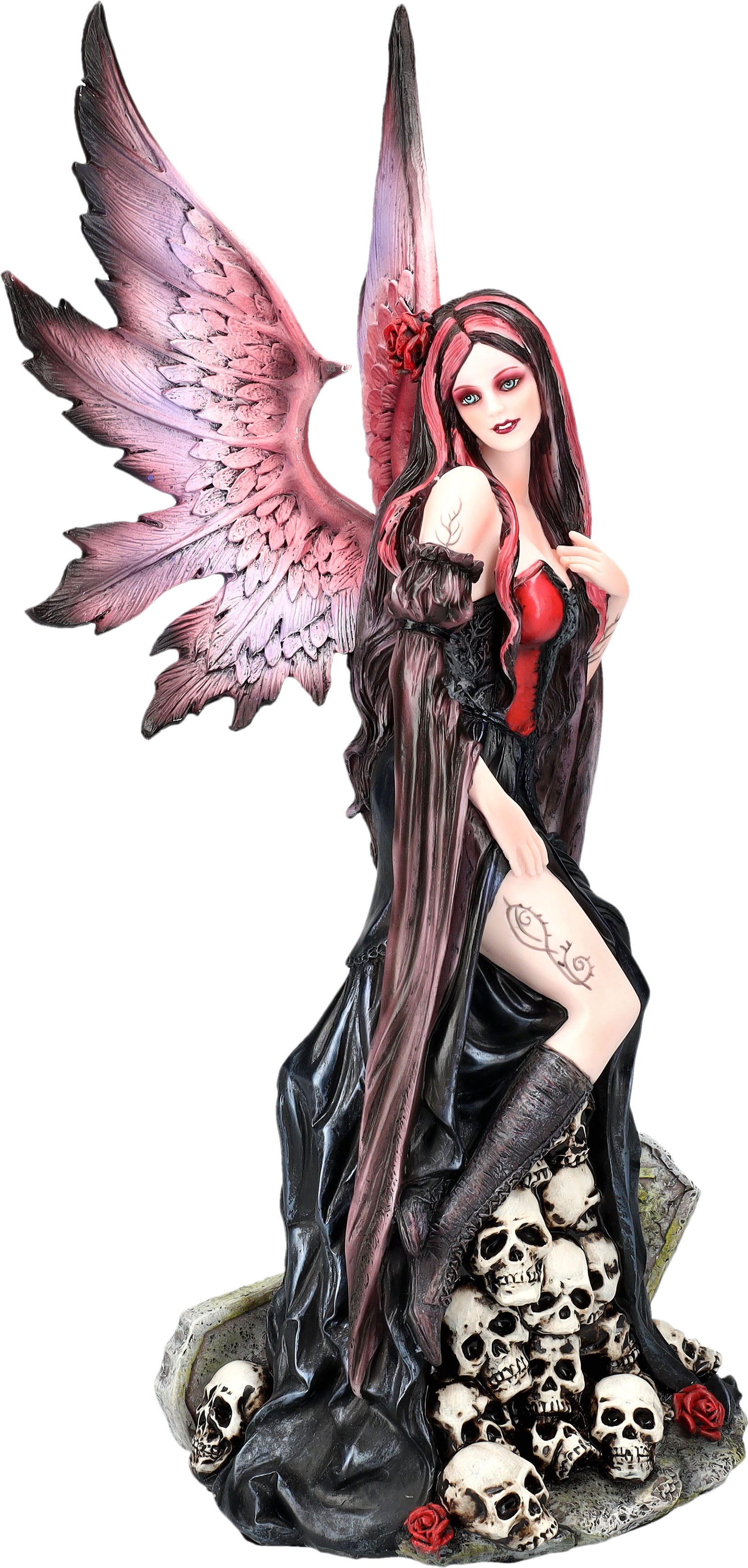 Figuren Shop GmbH Fantasy-Figur Elfen Figur - Mystique mit Schädelberg - Fantasy Deko Gothic Dekofigur
