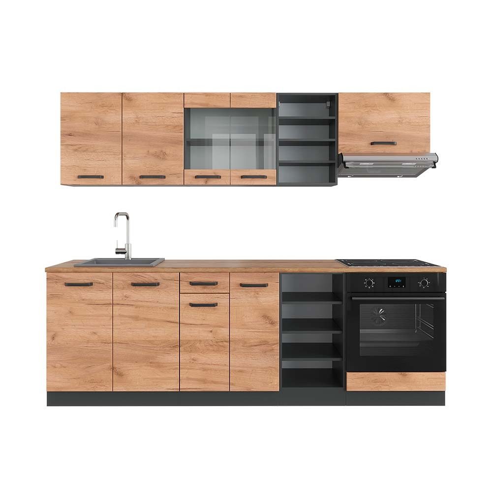 Küchenzeile R-Line, Goldkraft Eiche/Anthrazit, 240 cm, AP Eiche