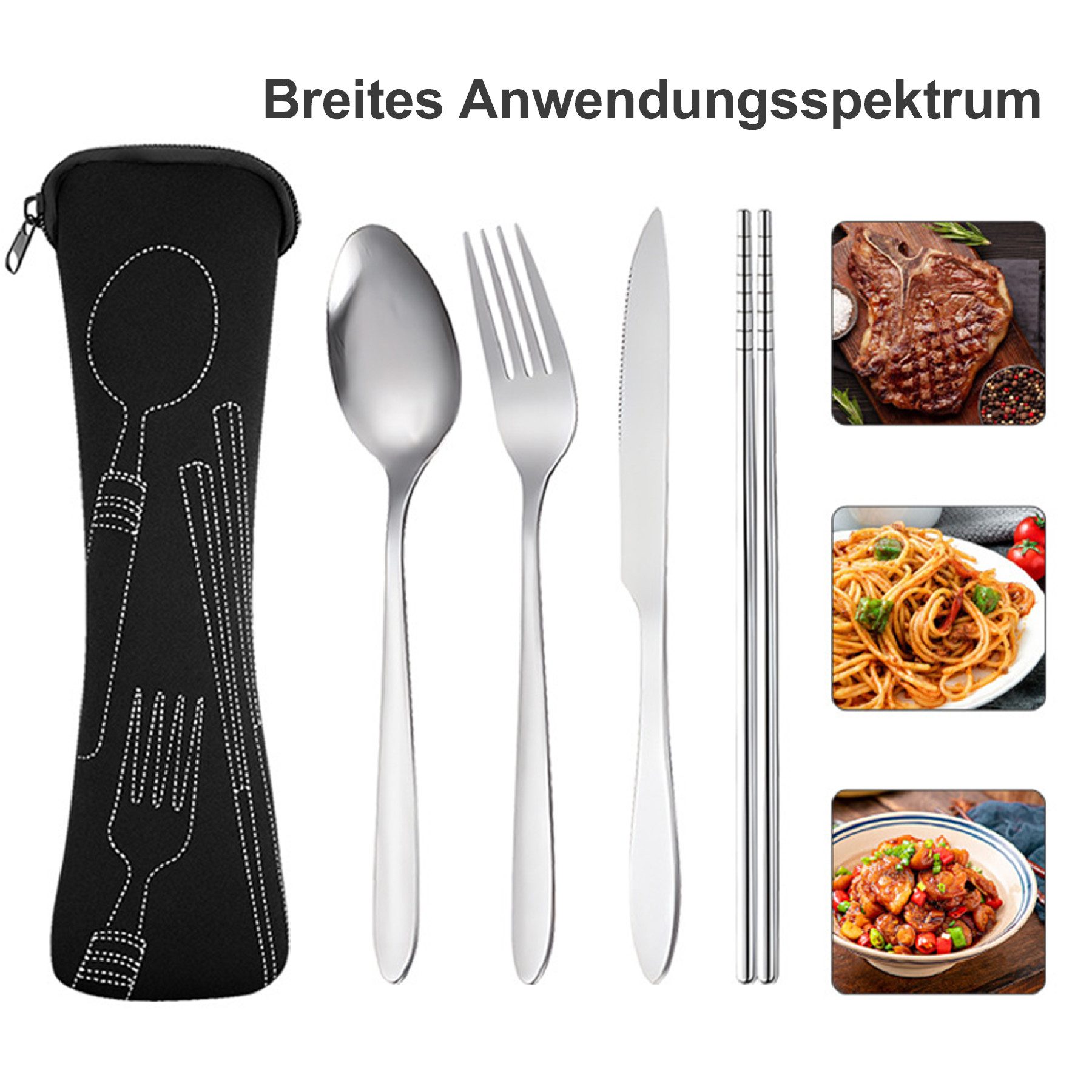 Mutig Besteck-Set 10 Stück Besteck-Set mit tragbarer Tasche, Edelstahl-Besteck, 2 Personen, Gabel Set Feldbesteck Messer für Outdoor, Reisen, Picknick, Schule