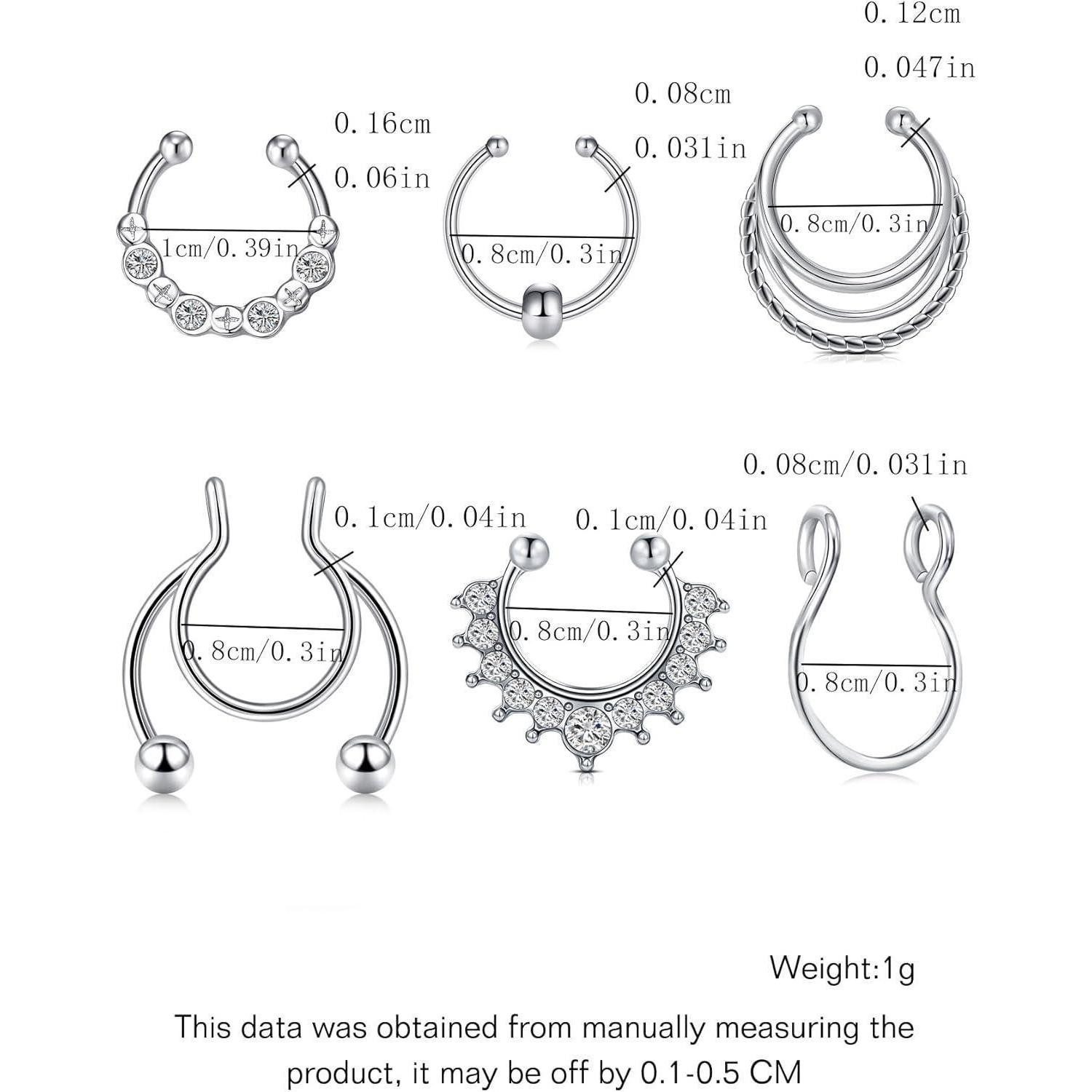 MODRSA Nasenpiercing Fake Nasenpiercing 20G Silber Edelstahl Septum Nase Hoop Ring Piercing – Bild 2 von 5