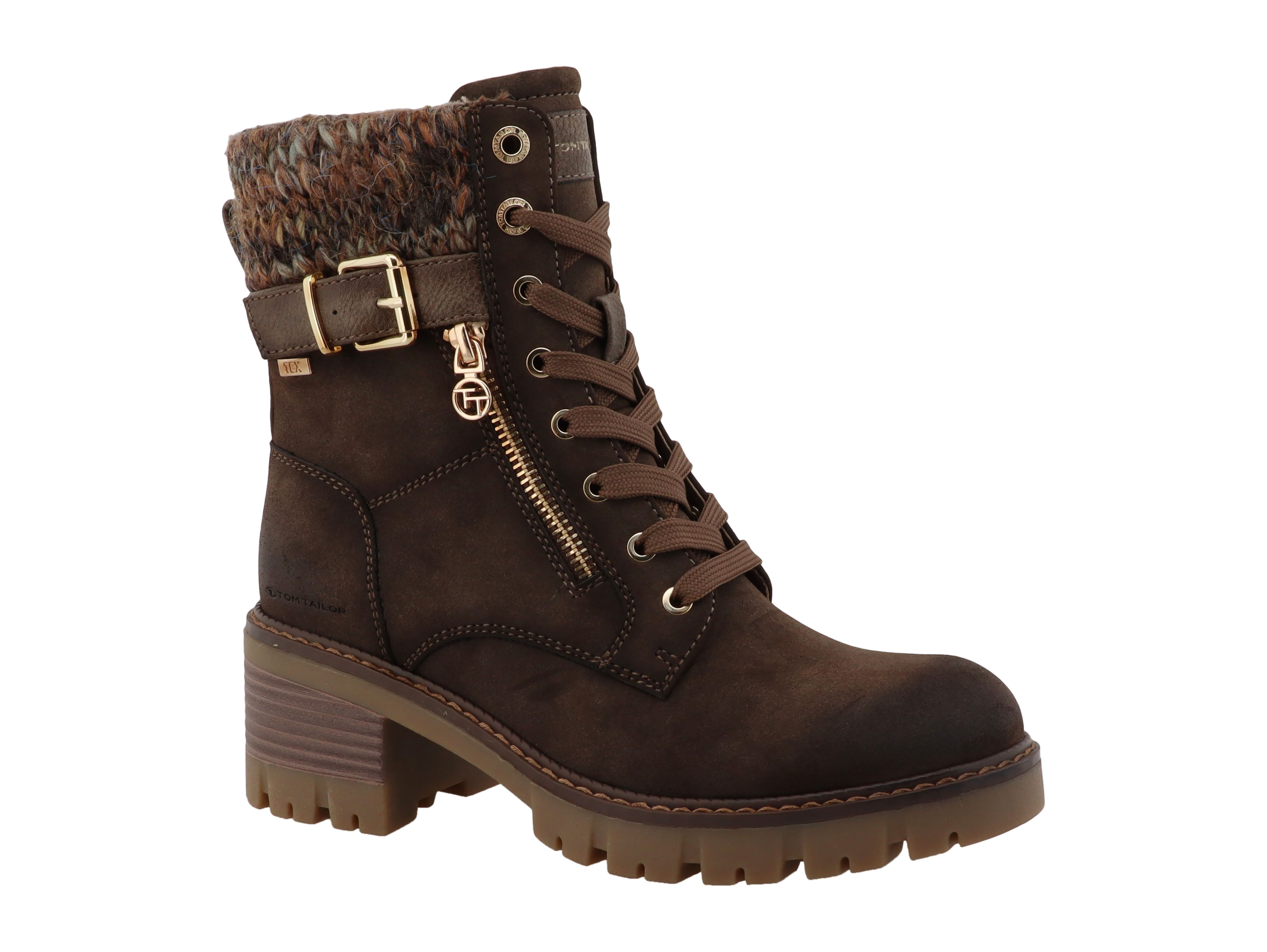 TOM TAILOR Schnürstiefelette Blockabsatz, Schnürboots mit mit Zierschnalle und Zierrreißverschluss