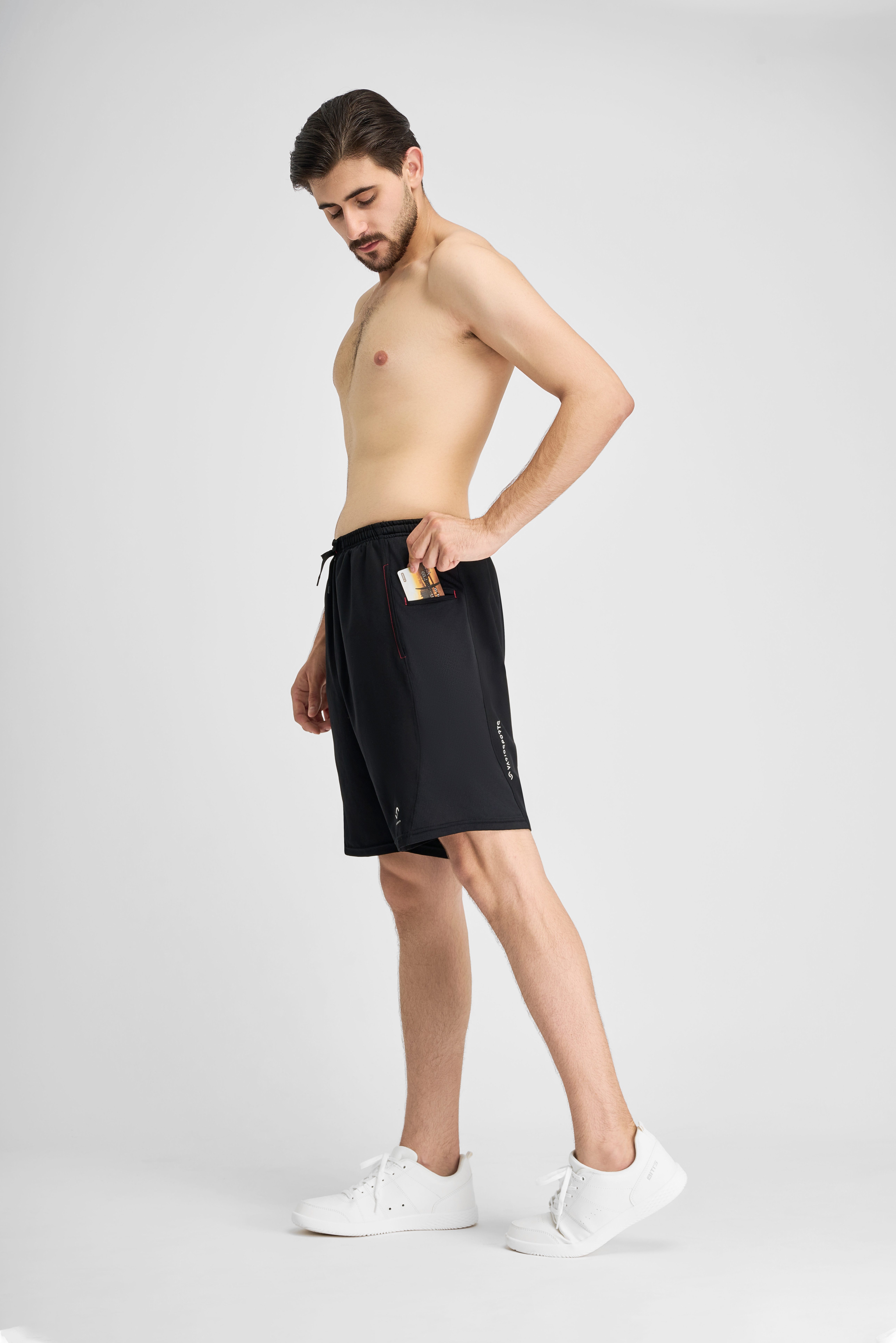 VS Variosports Laufshorts 2-in-1 Laufshorts kurz – mit Innenhose, Handytasche & Antirutschbund